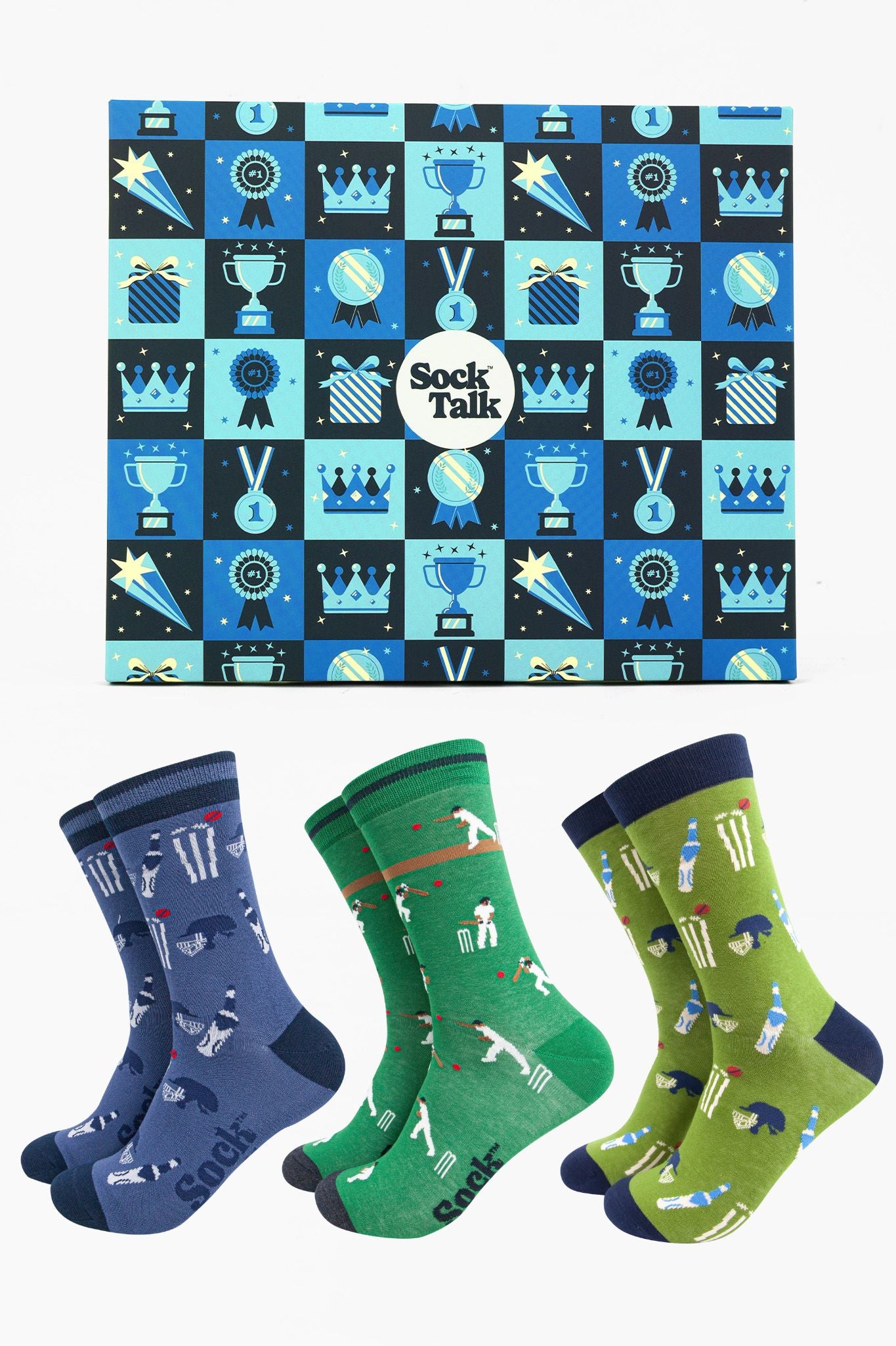 Men's Bamboo Crew Socks Trio Gift Set - Green/Blue, Cricket