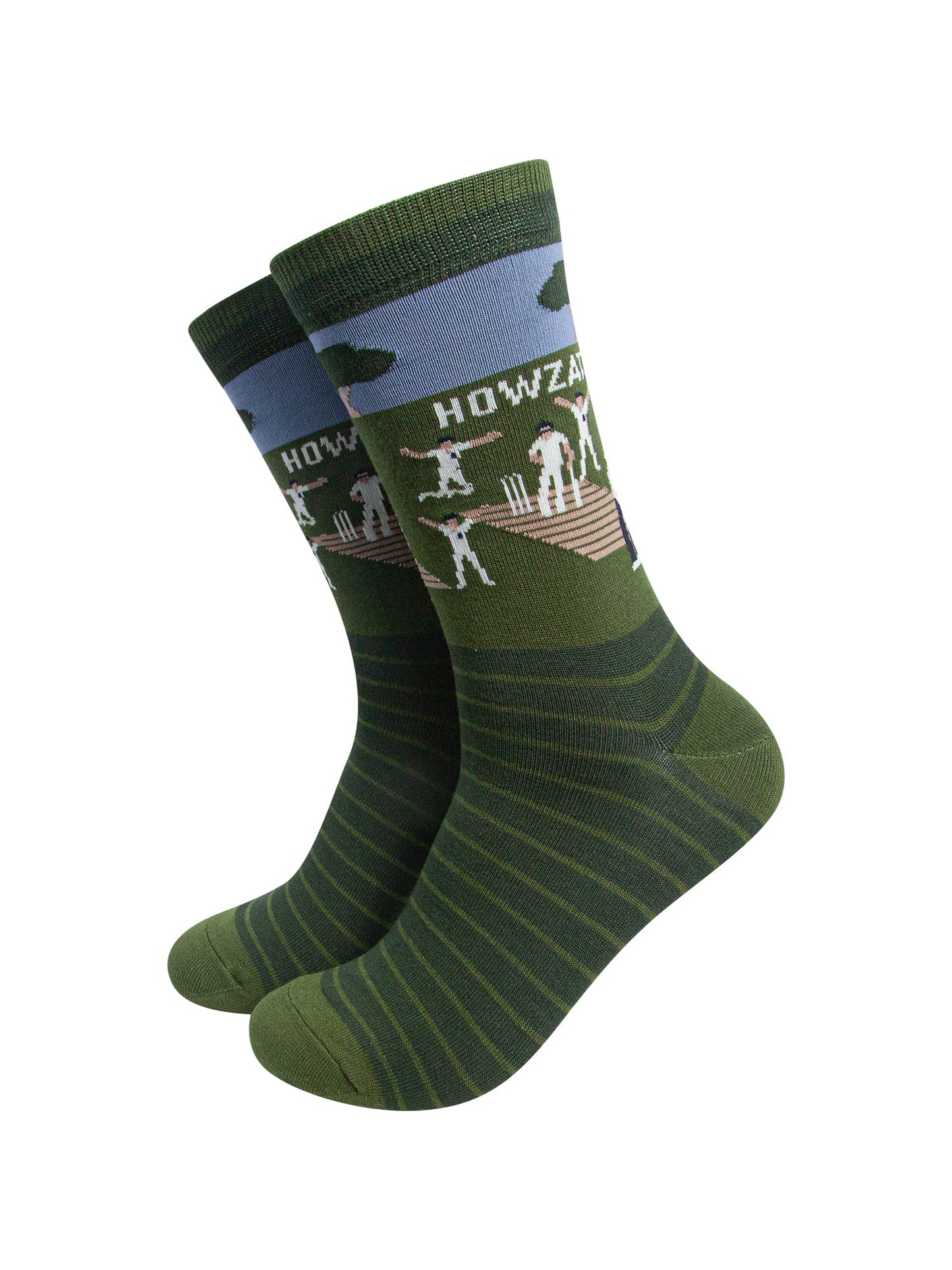 Cricketers-Howzat-Men's-Bamboo-Socks-in-Green-On-Mannequin