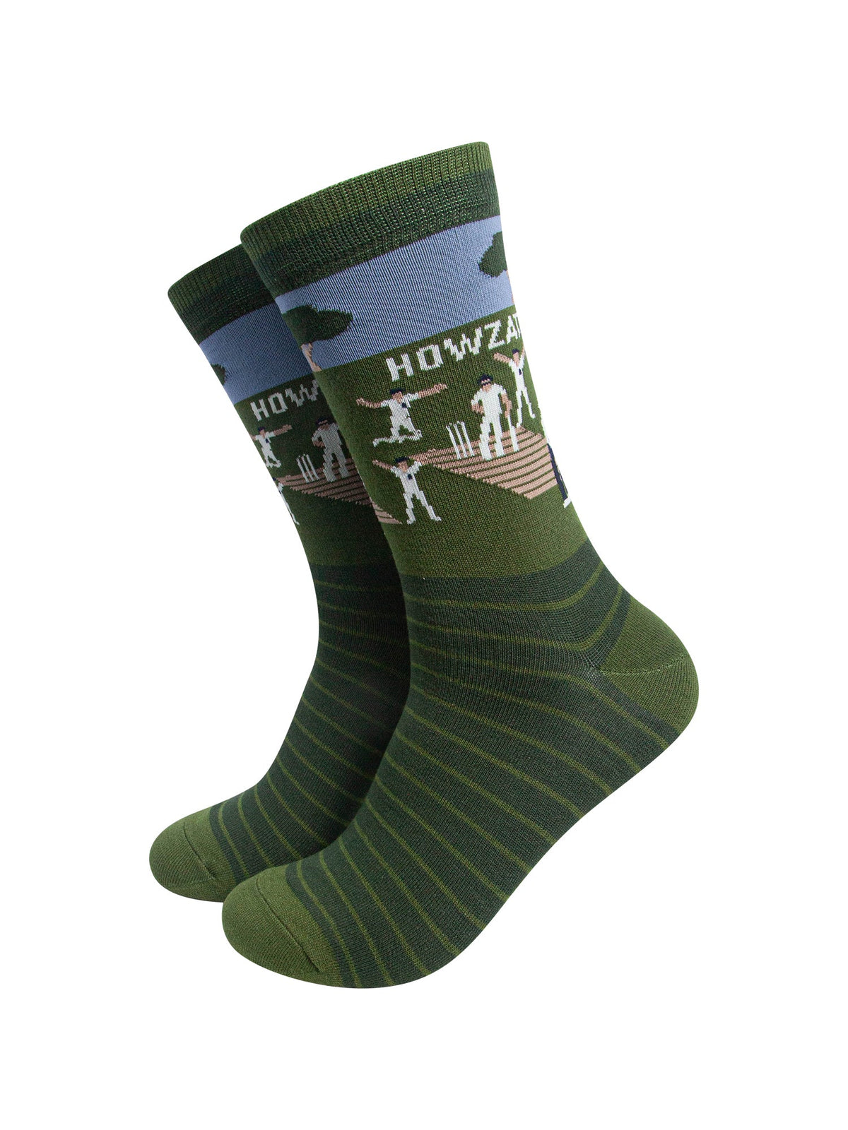 Cricketers-Howzat-Men's-Bamboo-Socks-in-Green-On-Mannequin