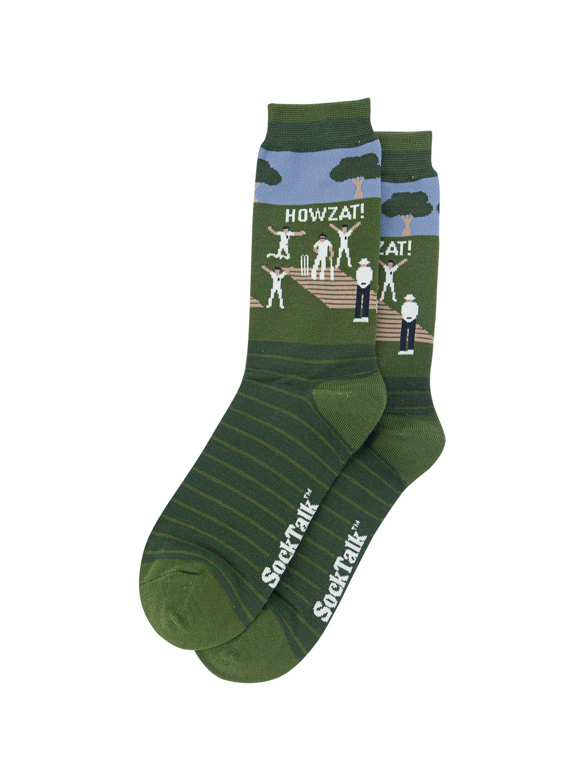 Cricketers-Howzat-Men's-Bamboo-Socks-in-Green-Laid-Flat