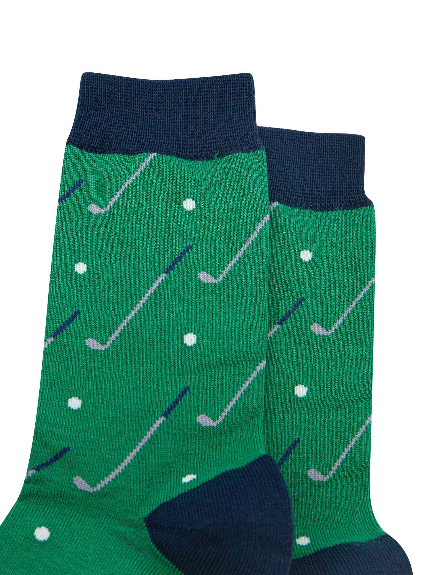 close up of the golf ball and golf club design on the socks