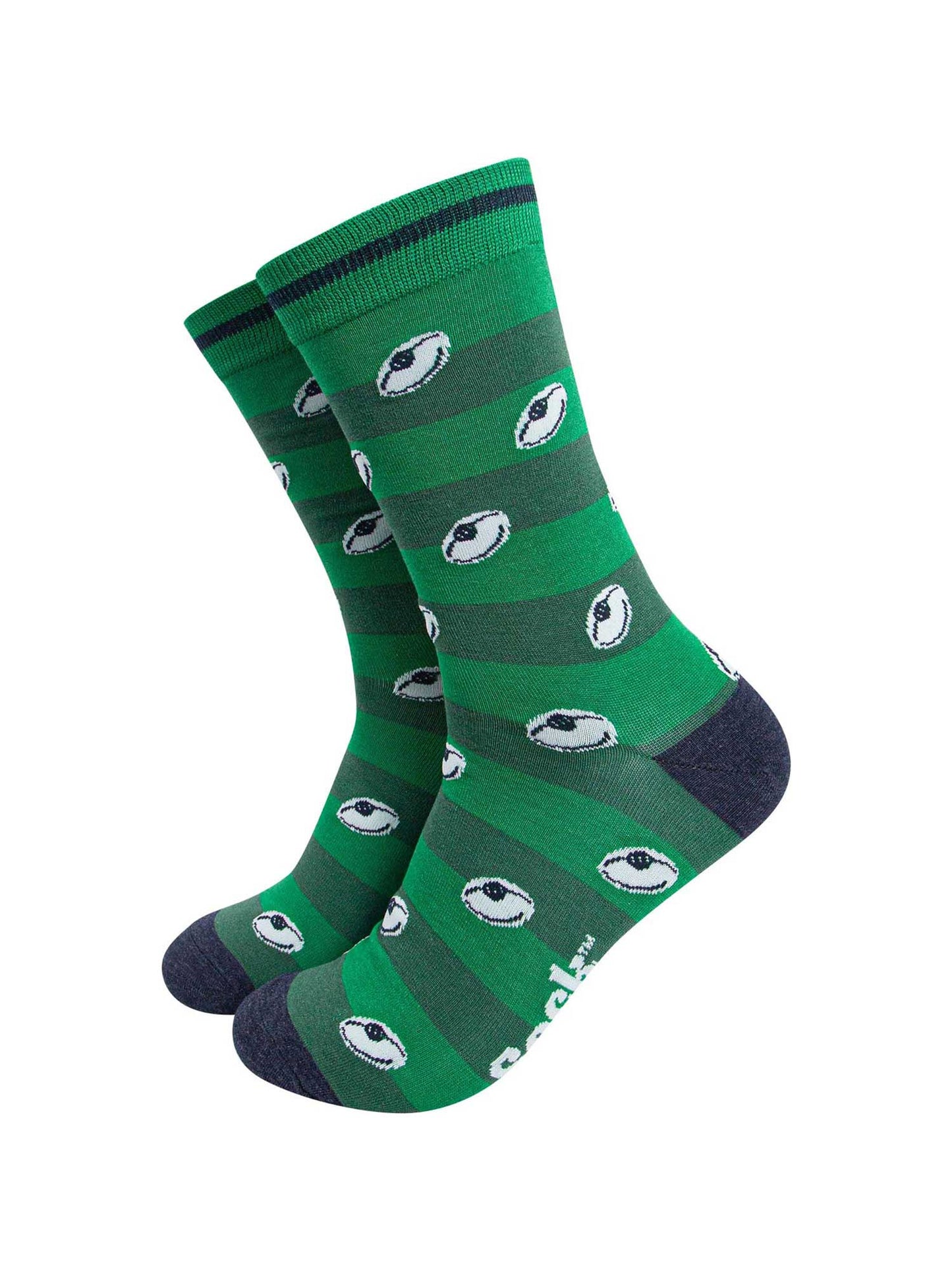 mens-bamboo-socks-green-rugby-ball-stripe-pattern-striped-like-pitch-white-rugby-balls