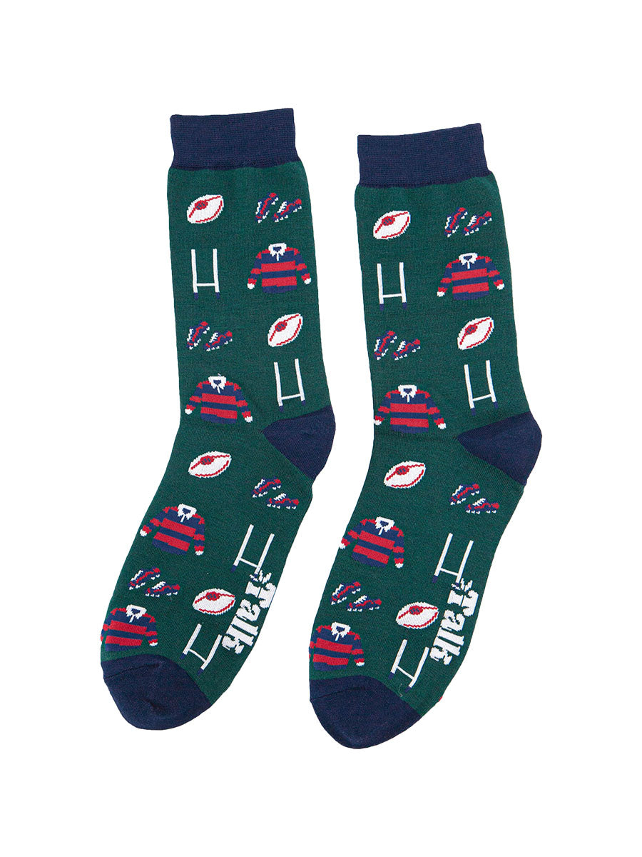 mens green and navy blue rugby sports socks in bamboo