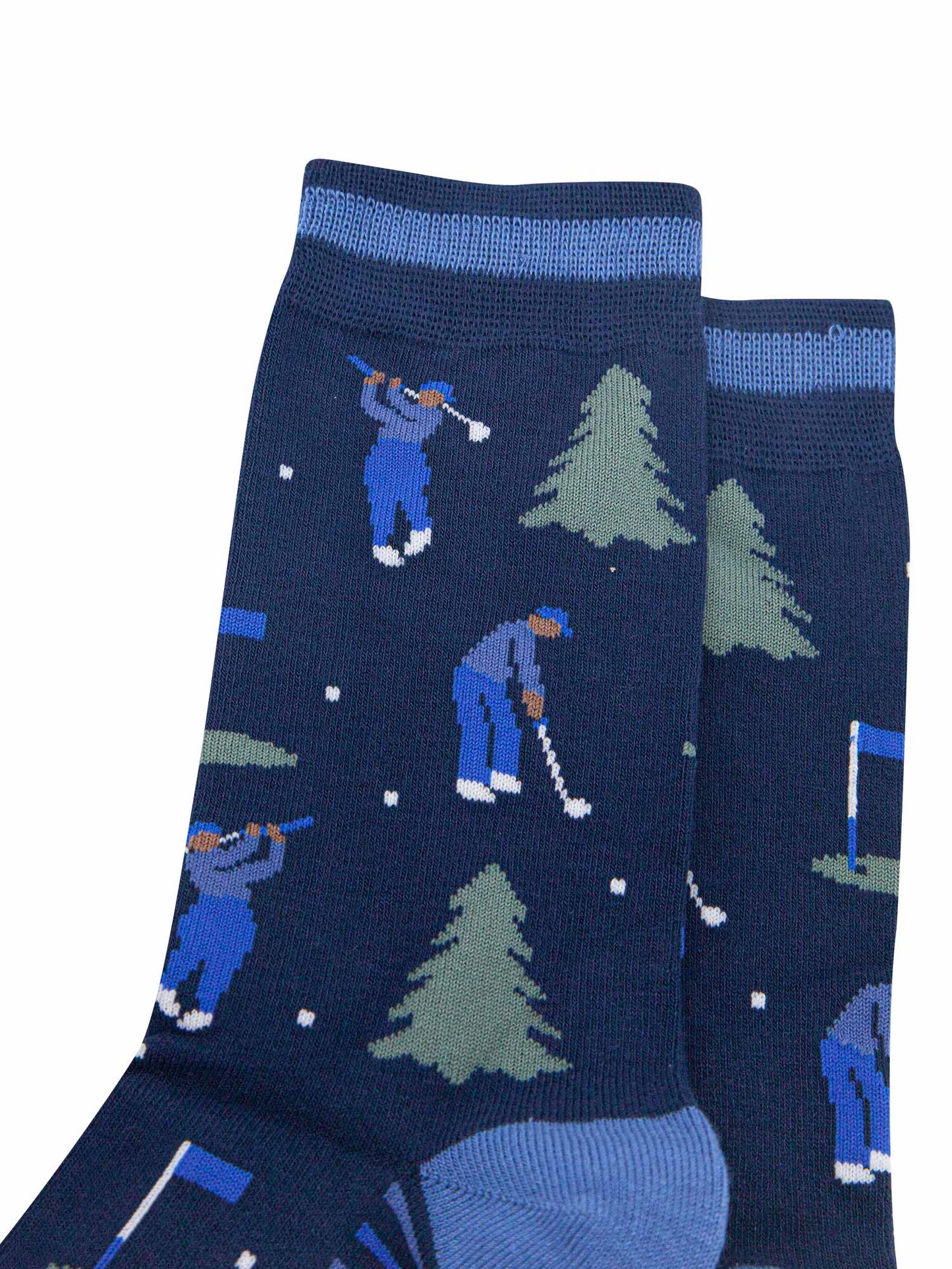 mens-bamboo-socks-navy-blue-denim-blue-golfer-and-trees-close-up