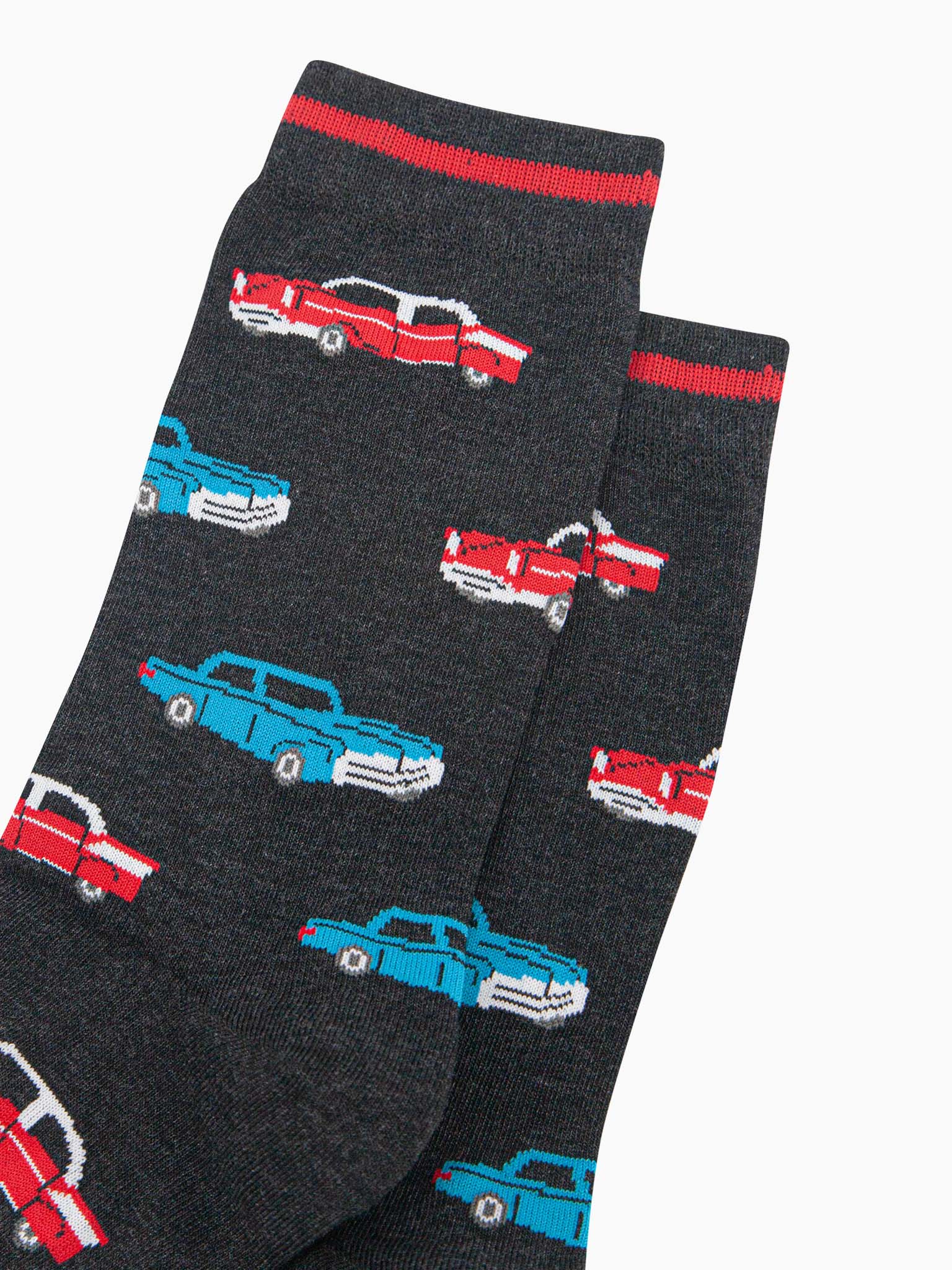 mens-bamboo-socks-black-american-classic-cars-close-up-vintage-style-cars-red-blue