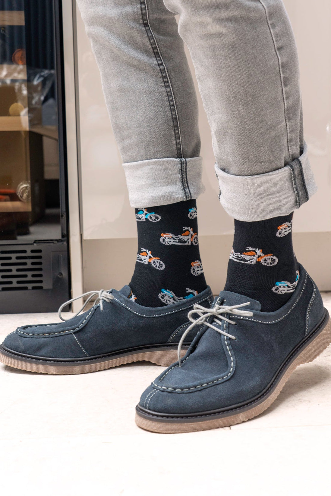 Men's Bamboo Socks - Black/Orange, Motorbikes