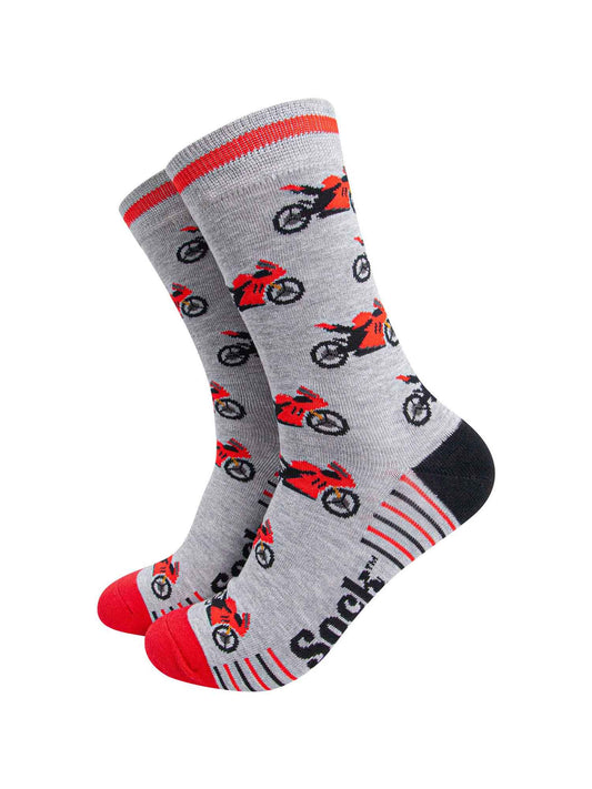 mens-bamboo-socks-light-grey-red-motorbikes-motor-sports