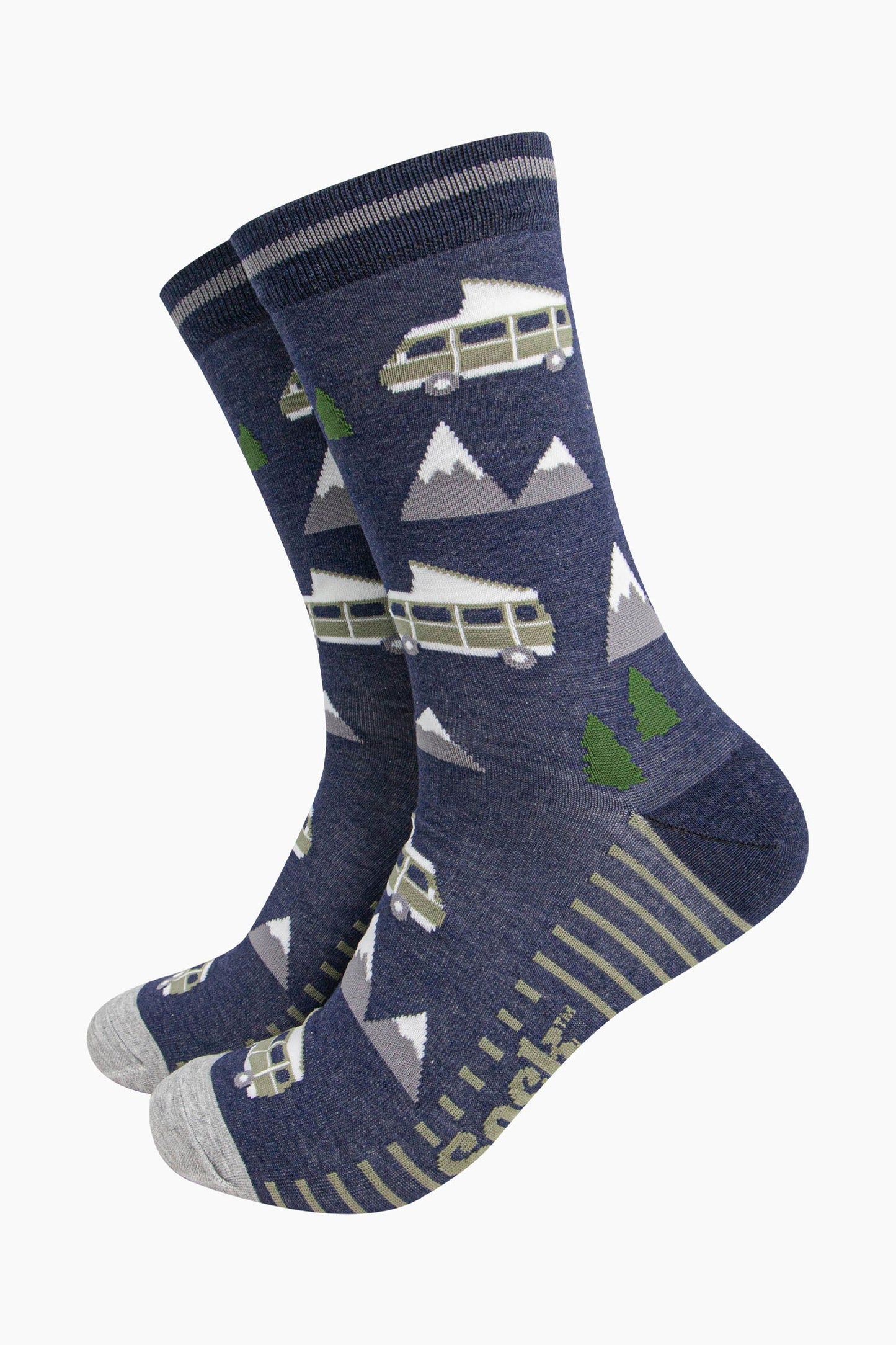 mens-bamboo-socks-navy-campervan-mountains-trees-outdoor-scenery-camping