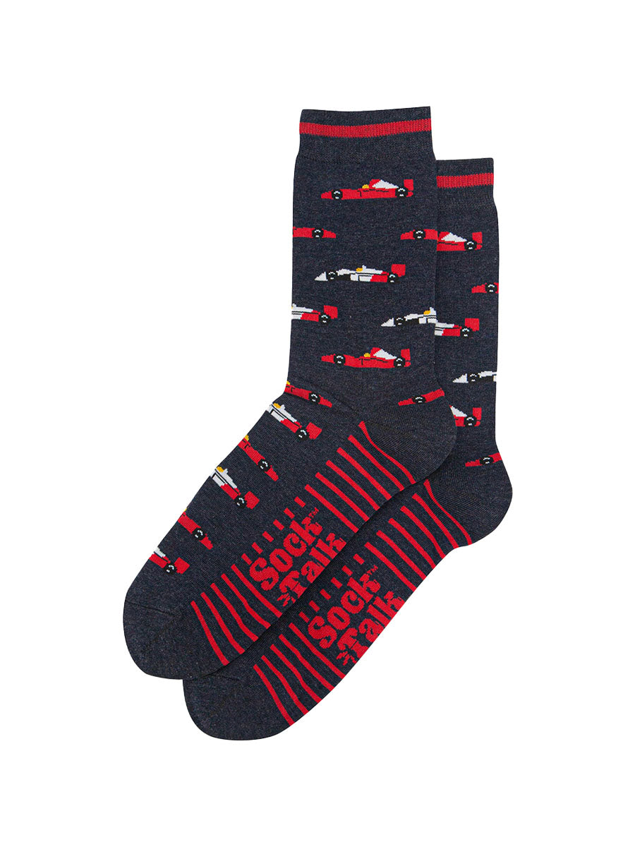 mens-bamboo-socks-navy-race-cars-laying-flat-racing-car-pattern-repeated