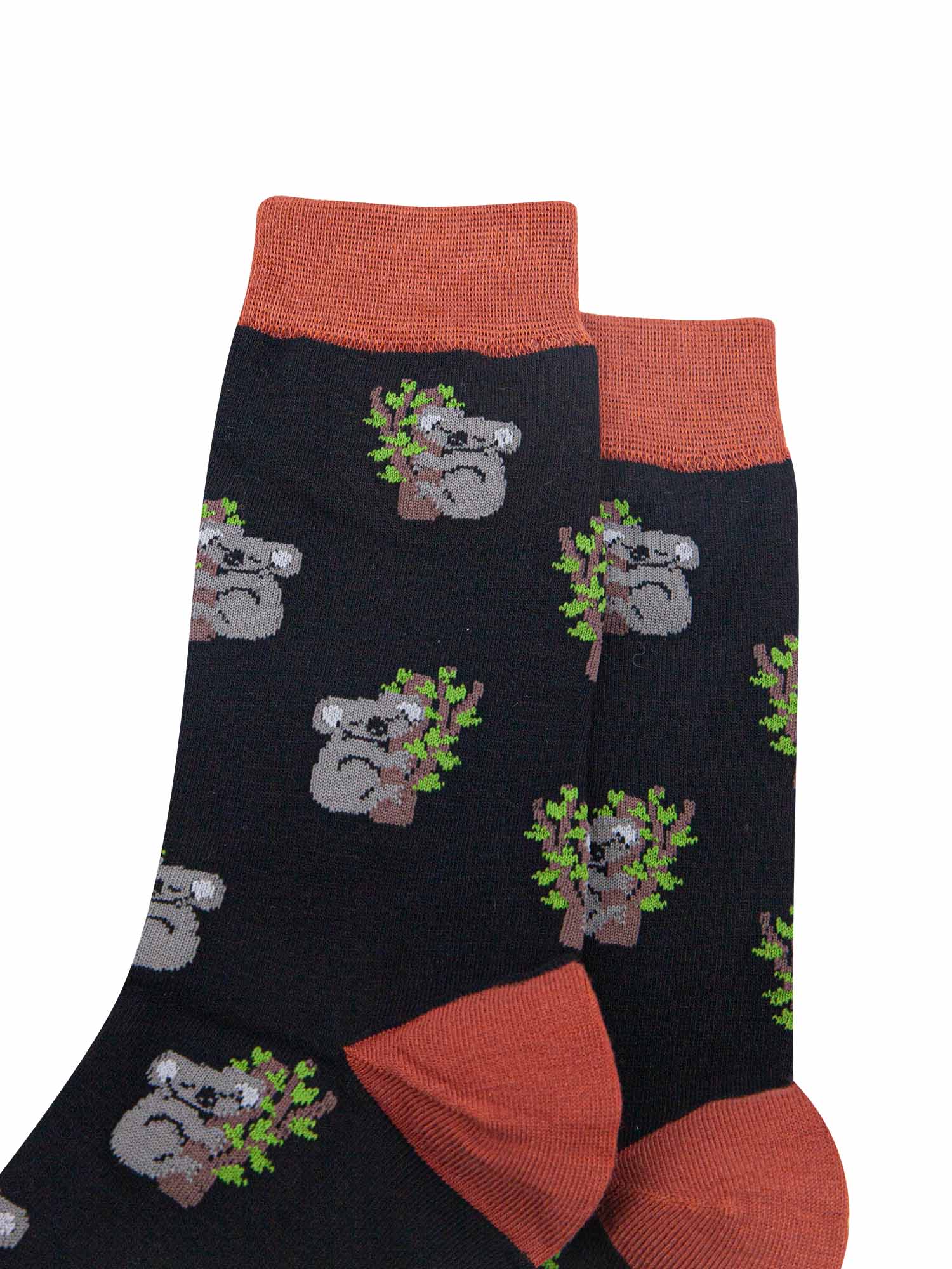close up of the sleeping koala pattern on the bamboo socks