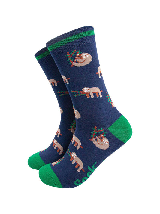 mens-bamboo-socks-navy-sloth-pattern-lazy-jungle-sloths
