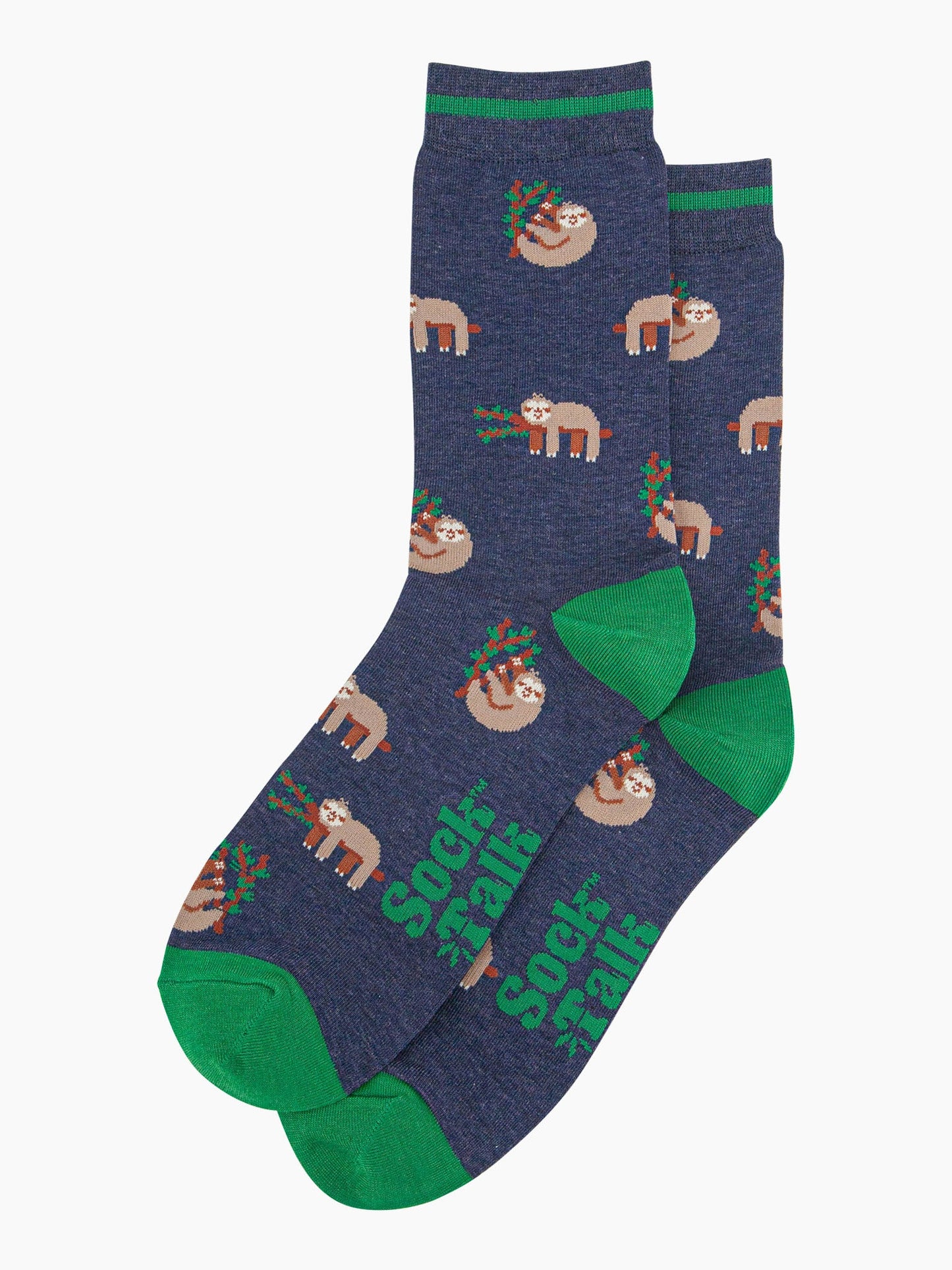 mens-bamboo-socks-navy-sloth-laying-flat-repeated-sleeping-sloths-tree-branches