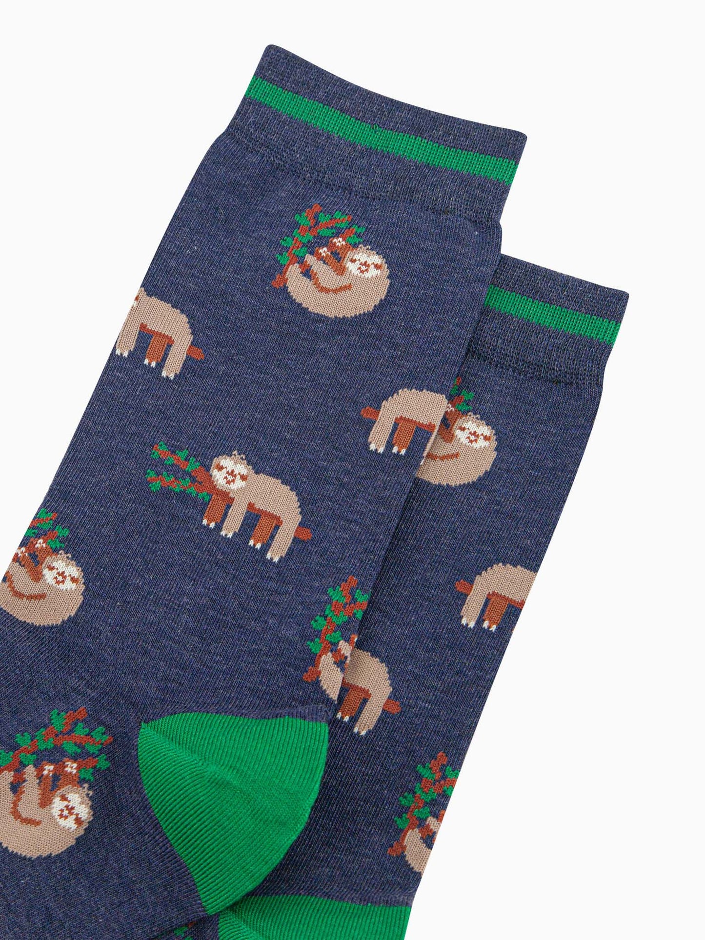 mens-bamboo-socks-navy-sloth-close-up-sloths-sleeping-on-tree-branches