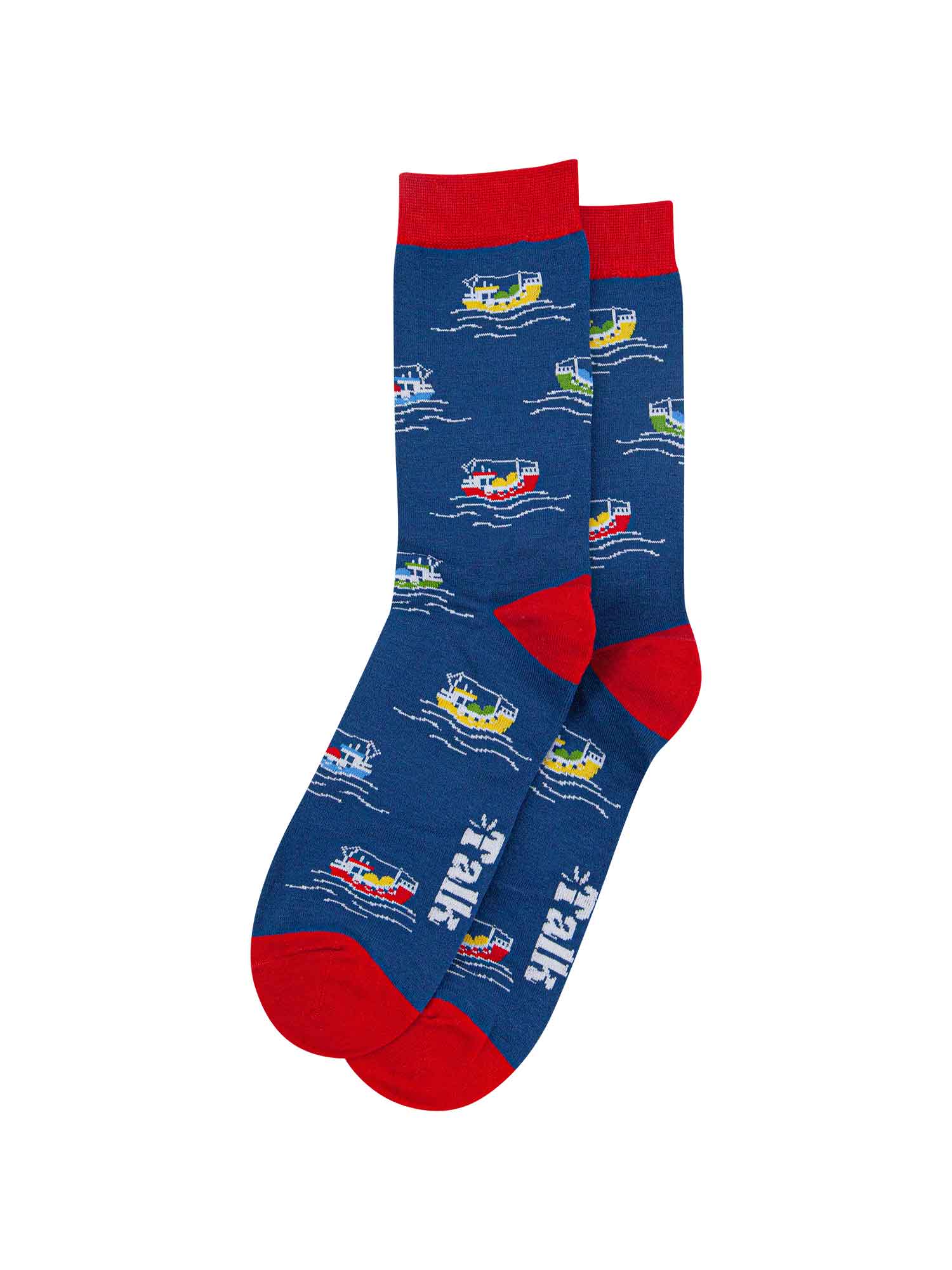 mens banboo fishermen's boat pattern bamboo socks in blue and red