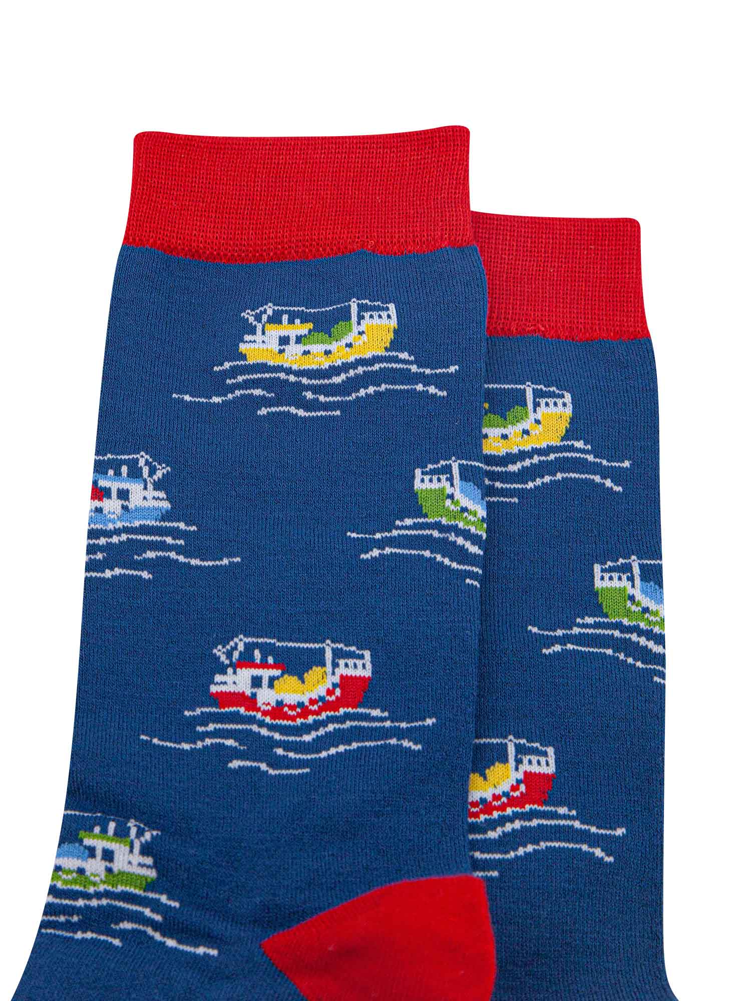 close up of the fishing boat pattern on the bamboo socks
