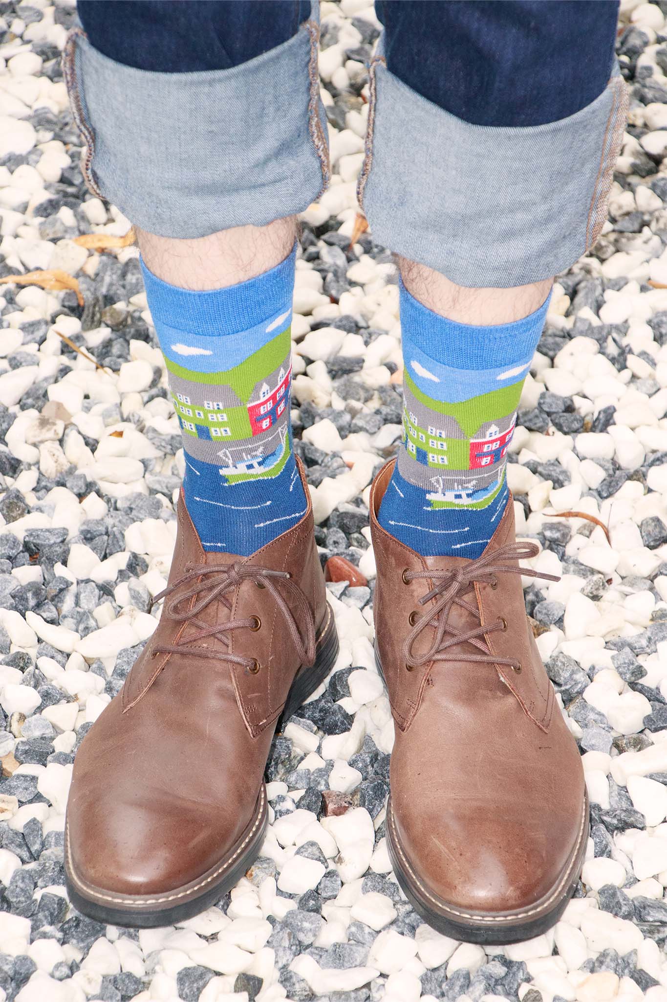 fishing-village-print-bamboo-socks-in-blue-and-red