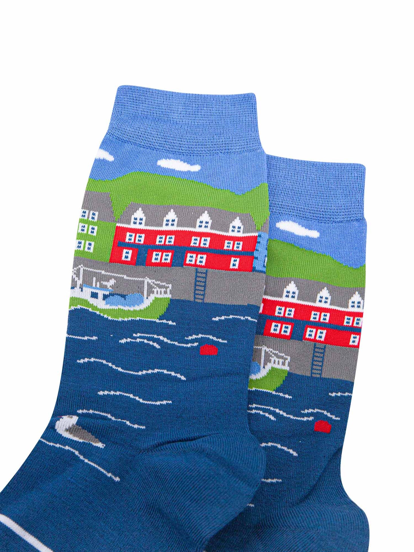 fishing-village-print-bamboo-socks-in-blue-and-red