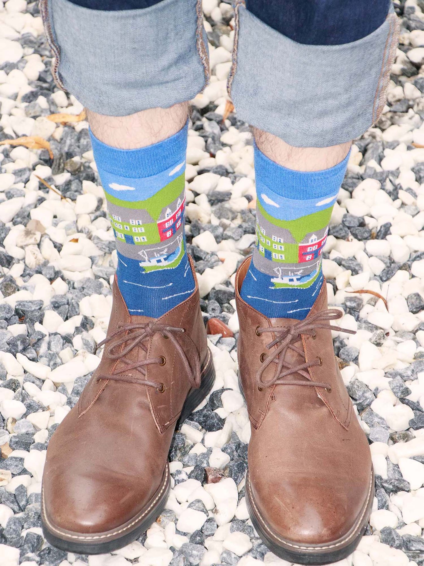 fishing-village-print-bamboo-socks-in-blue-and-red
