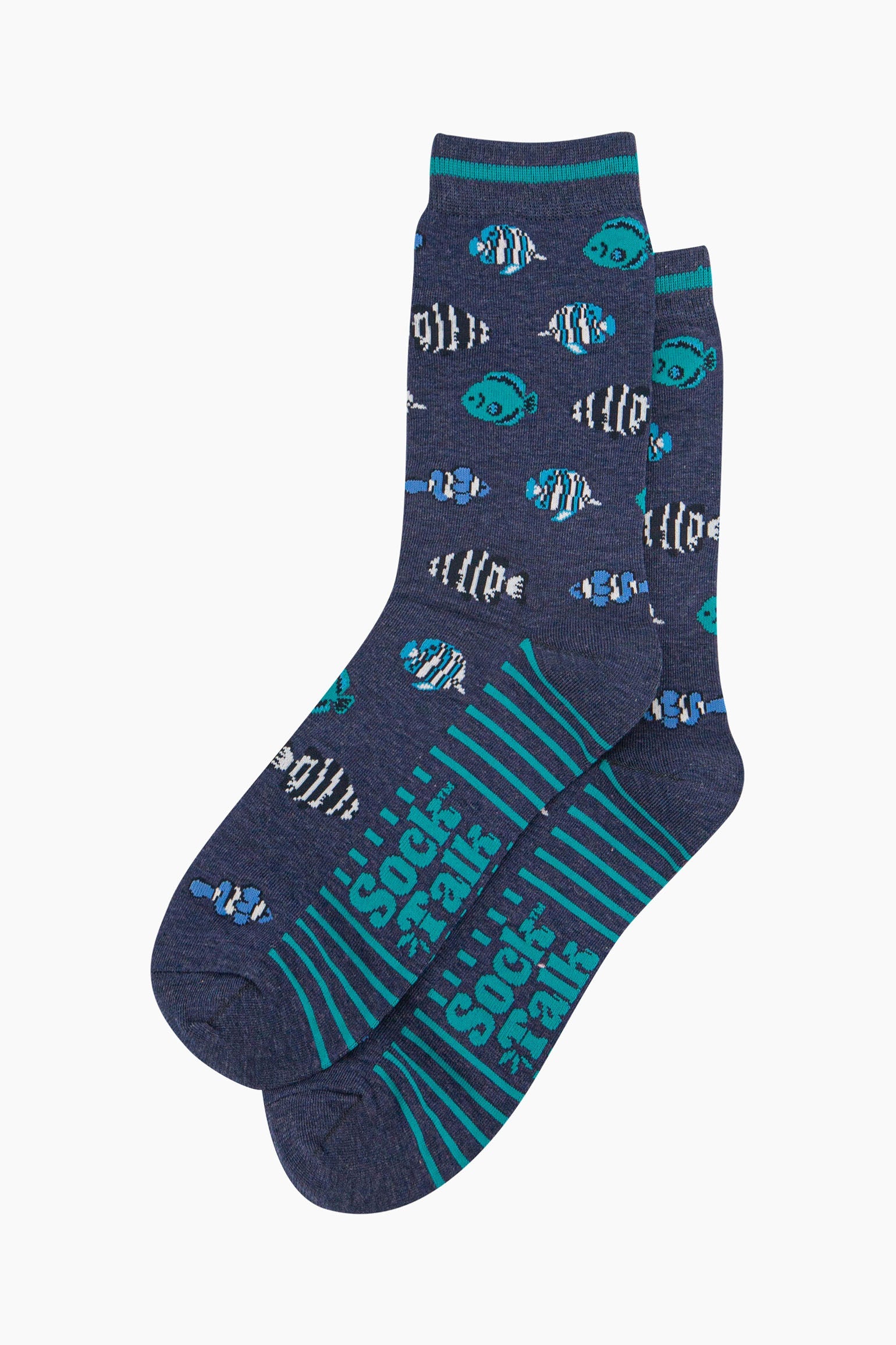 mens-bamboo-socks-navy-tropical-fish-laying-flat-swimming-fishes