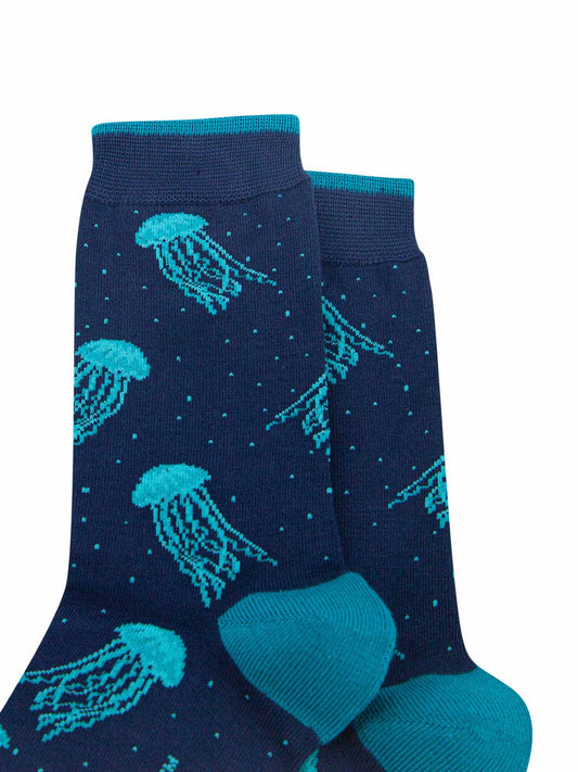 close up of the jellyfish pattern on the mens bamboo socks