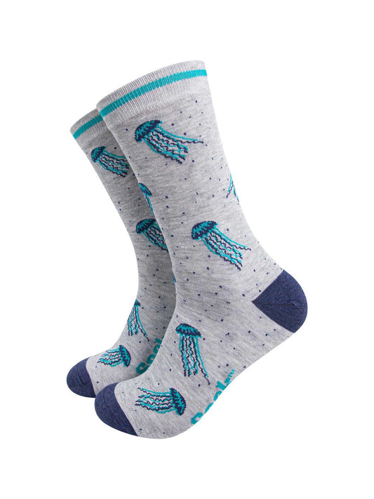 mens-bamboo-socks-grey-jellyfish-pattern-electric-blue-jelly-fish-swimming-underwater