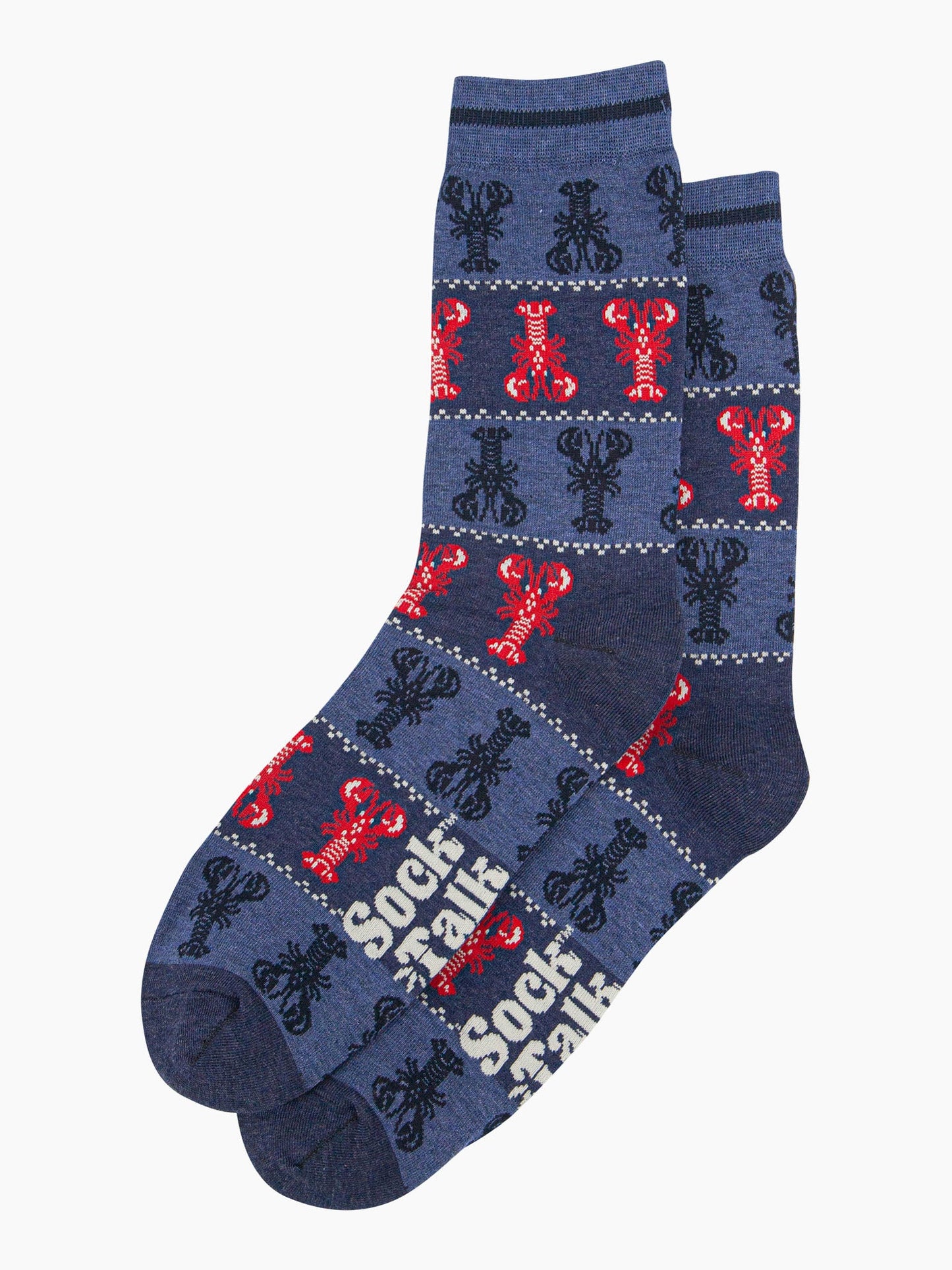 mens-bamboo-socks-denim-blue-lobster-fair-isle-laying-flat-lobster-pattern-all-over