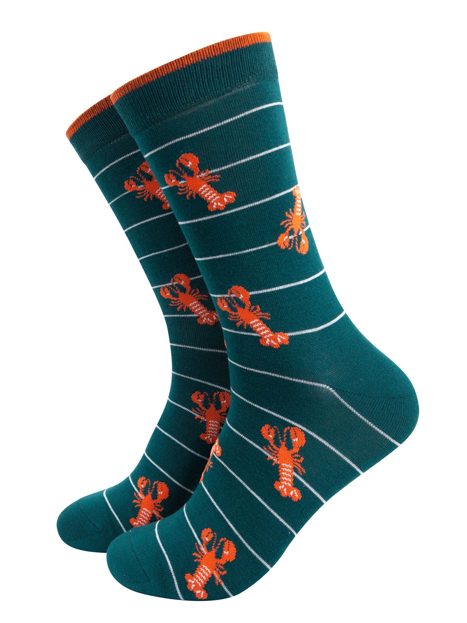 green striped bamboo socks with an all over lobster pattern