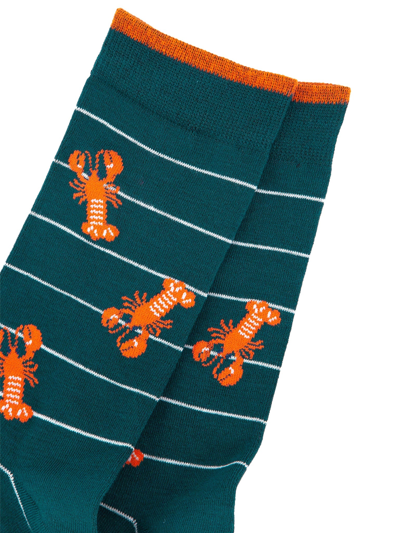 close up of the lobster print pattern on the mens dress socks 