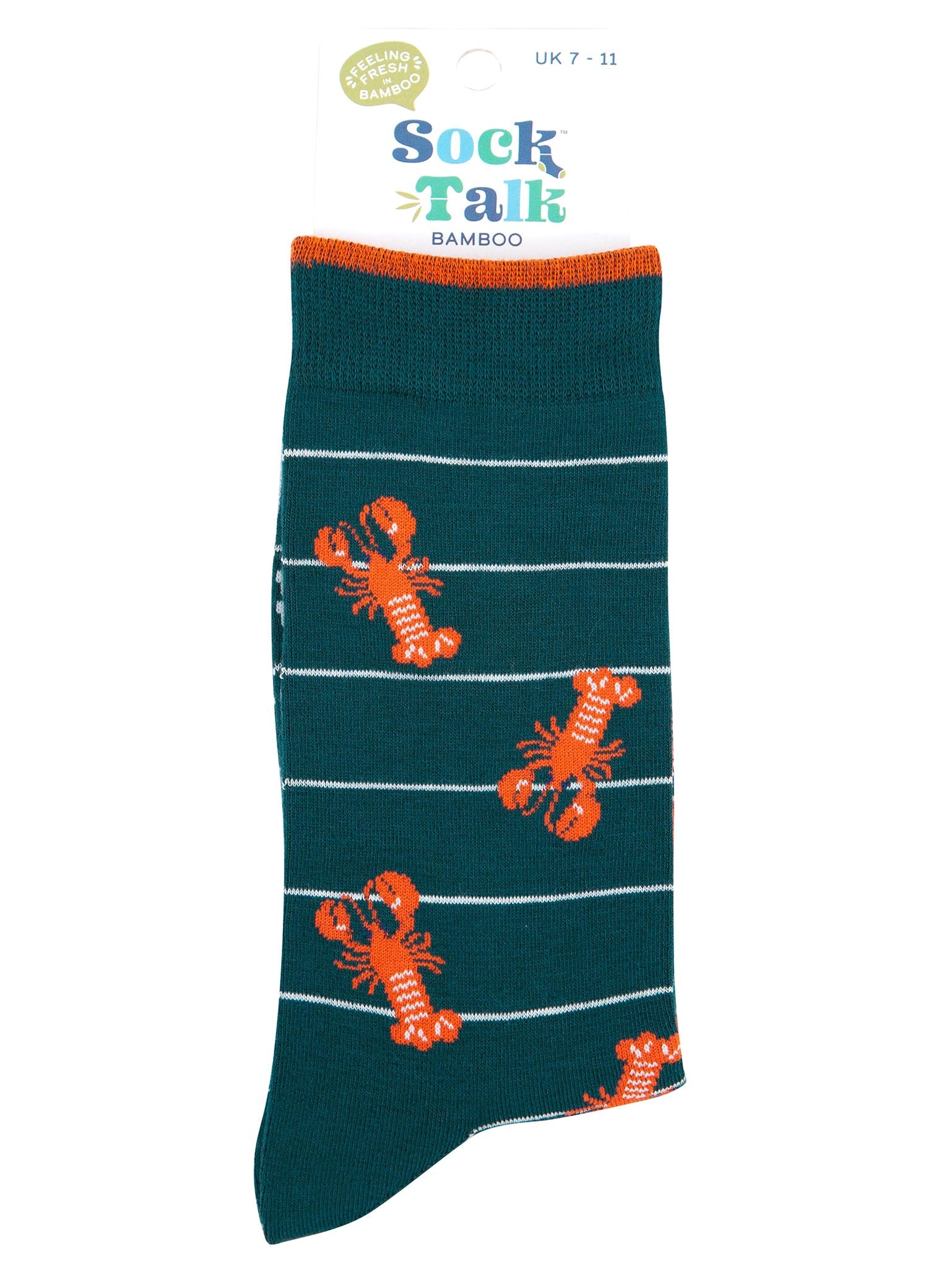 mens bamboo lobster socks with a white horizontal stripe throughout