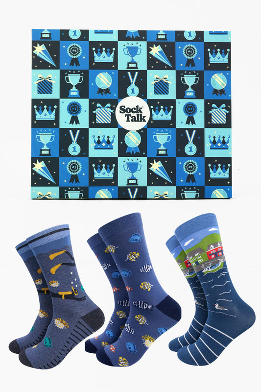 Men's Bamboo Crew Socks Trio Gift Set - Navy Blue, Harbour Life