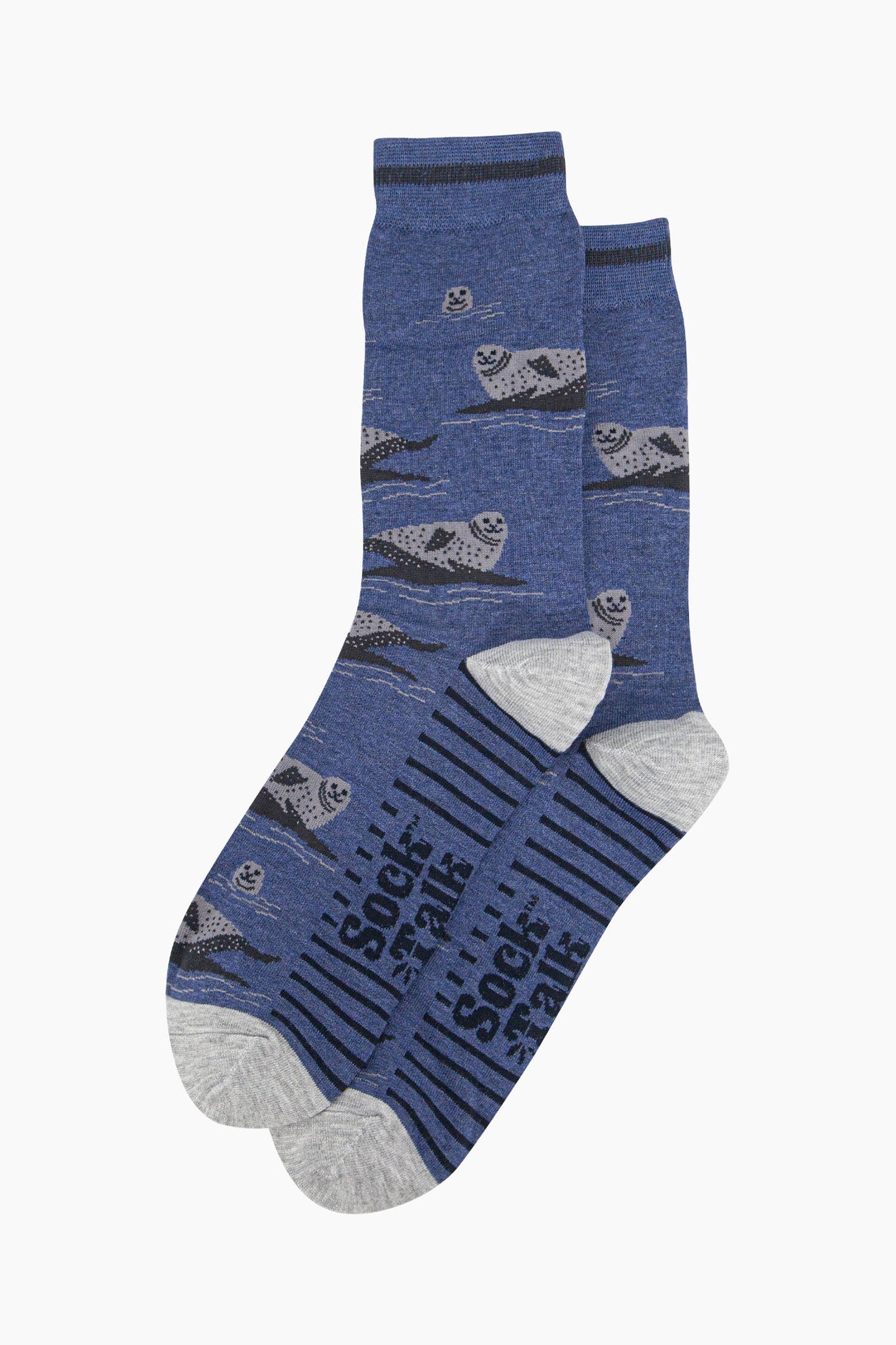 mens-bamboo-socks-denim-blue-seals-laying-flat-seals-on-rocks