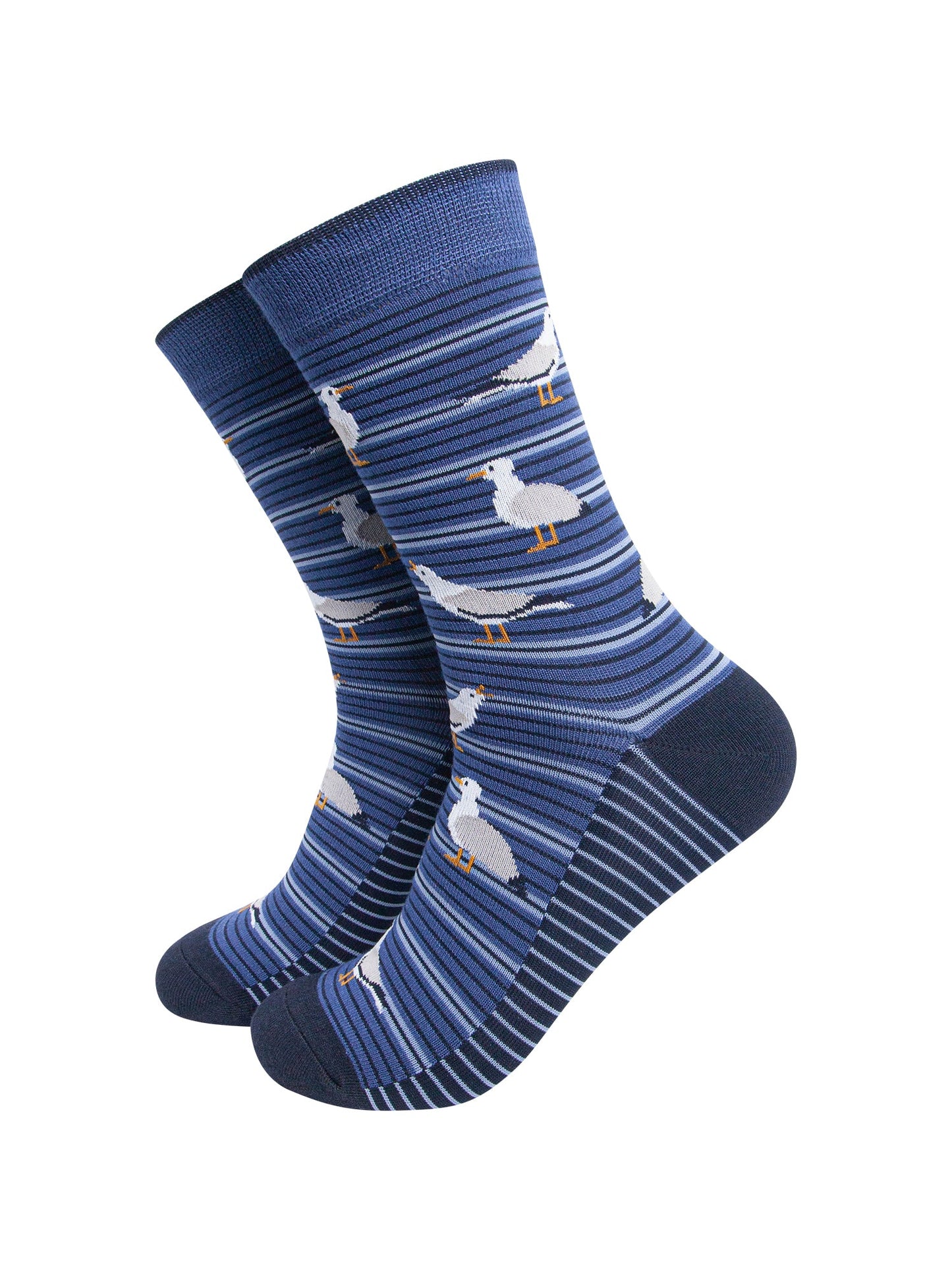 Seagull-Stripe-Men's-Bamboo-Socks-in-Denim-Blue-On-Mannequin