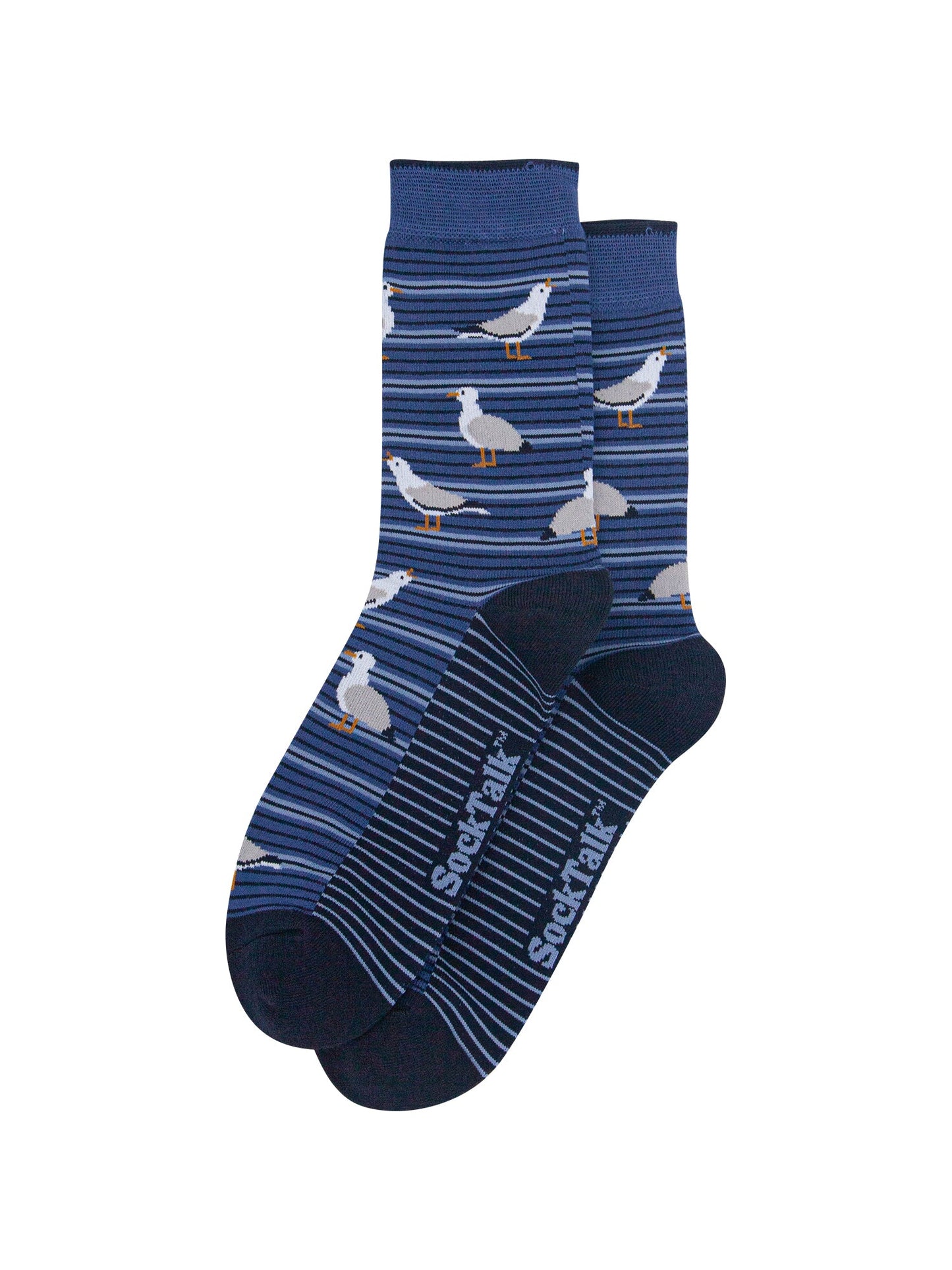 Seagull-Stripe-Men's-Bamboo-Socks-in-Denim-Blue-Laid-Flat