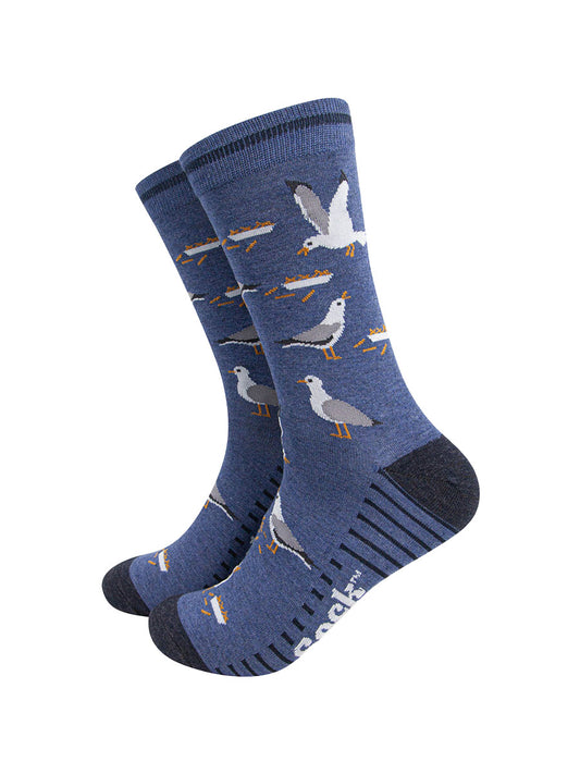 mens-bamboo-socks-denim-blue-thieving-seagulls-pattern-grey-seagull-birds-stealing-french-fries