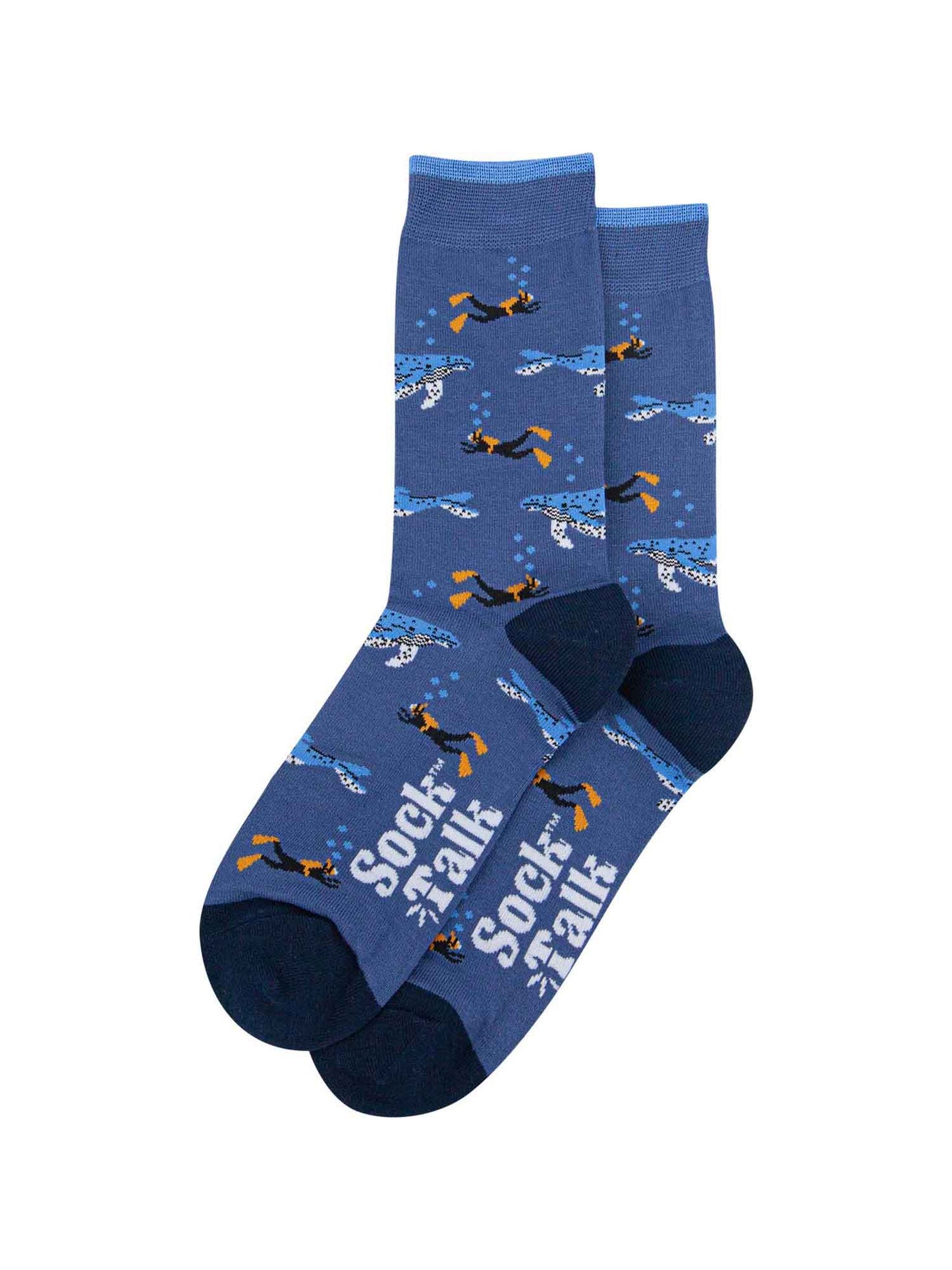 mens blue scuba diver and whale bamboo socks