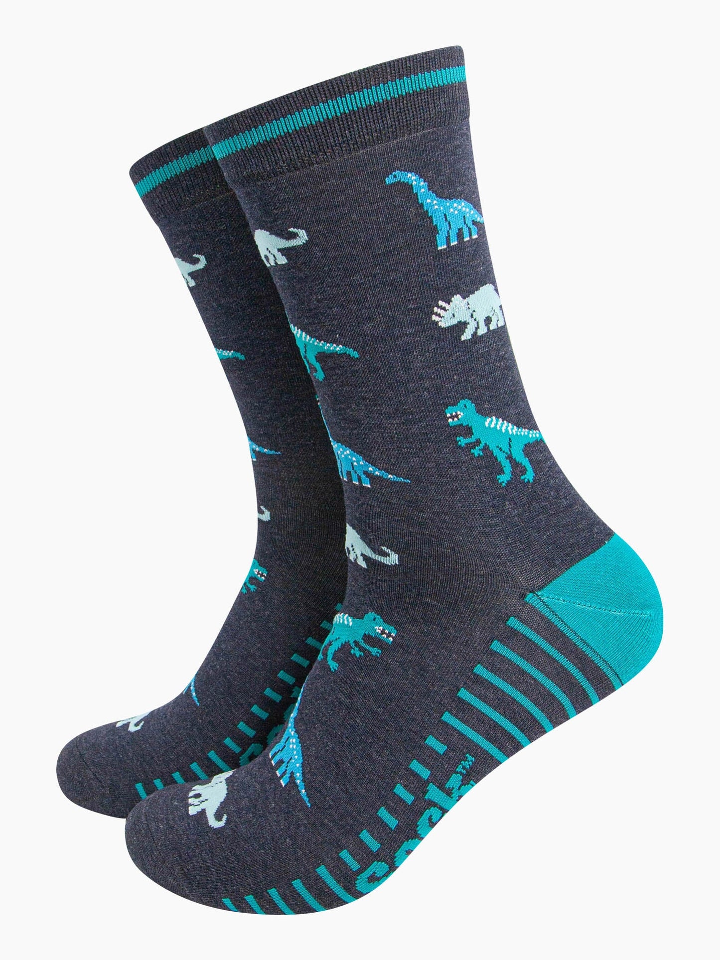 mens-bamboo-socks-navy-blue-dinosaurs-pattern-t-rex-triceratops-bronosaurus-in-blue