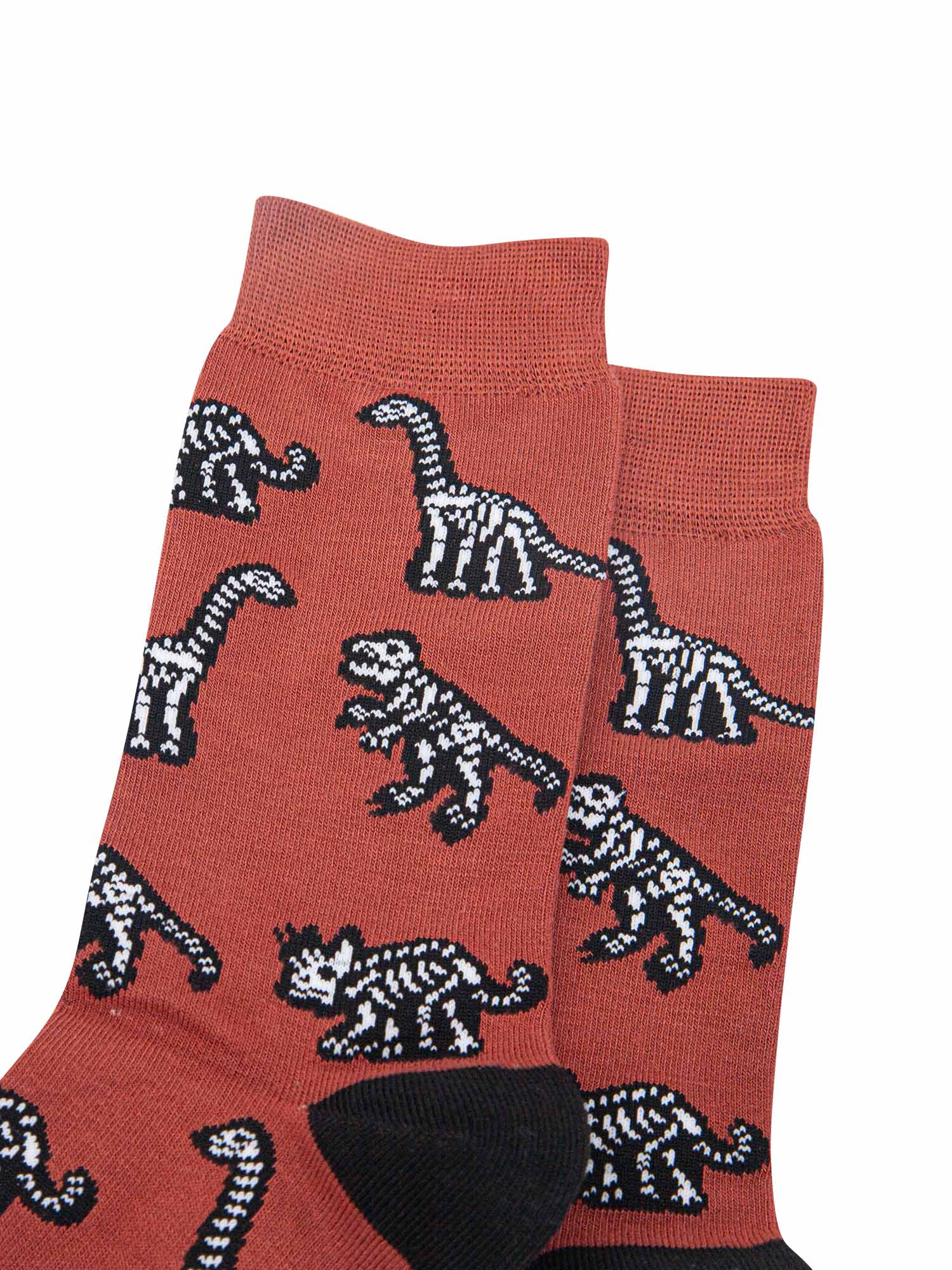 close of the dinosaur skeleton pattern, the bones show the skeleton of a t-rex, triceratops and diplodocus