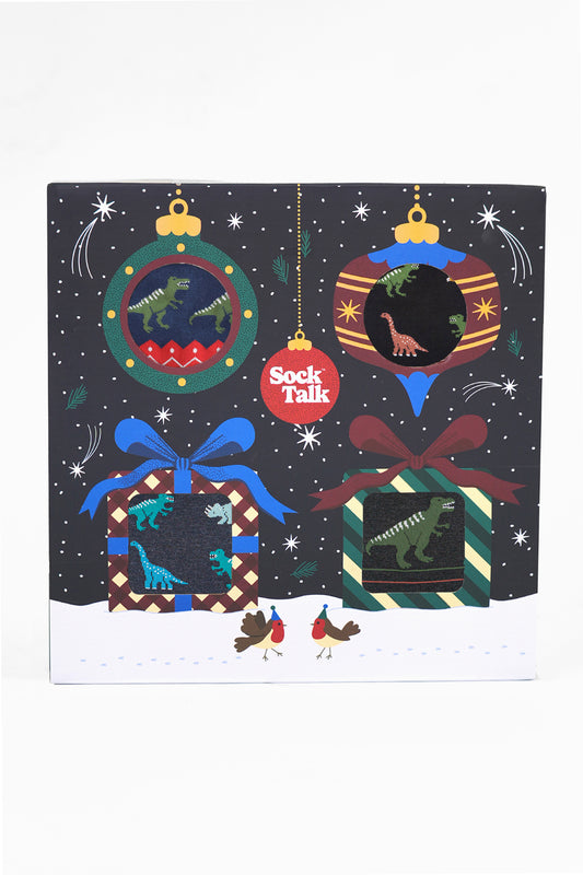 Men's Bamboo Crew Socks Festive Gift Set - Multi, Dinosaurs