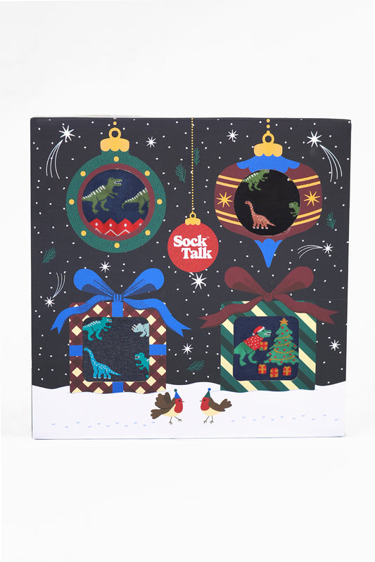 Men's Bamboo Crew Socks Festive Gift Set - Multi, Dinosaurs