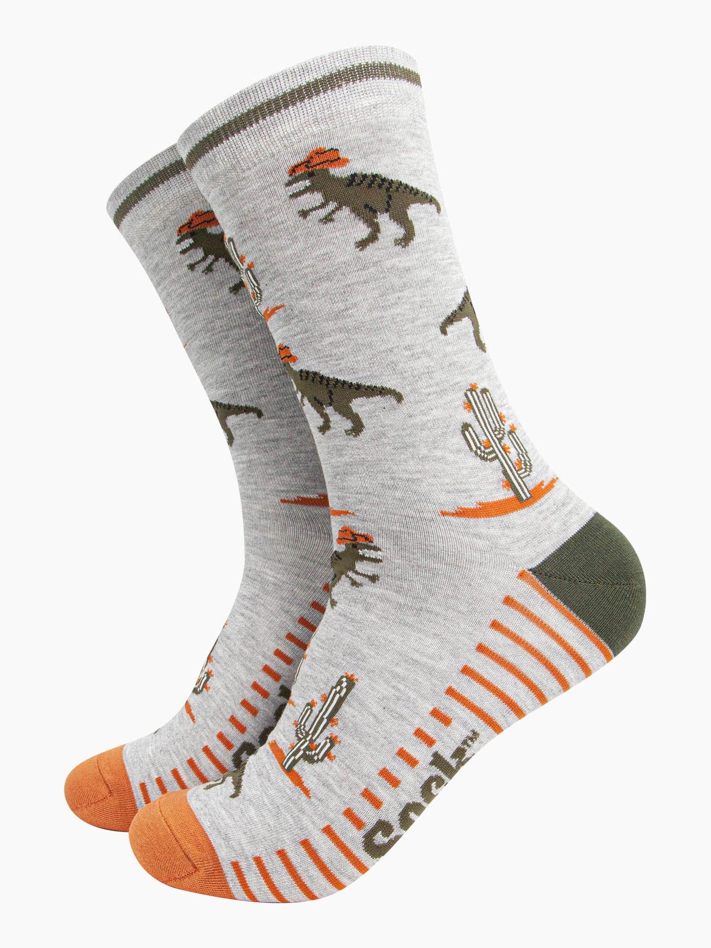 mens-bamboo-socks-grey-t-rex-cowboy-dinosaurs-cactus-wild-west