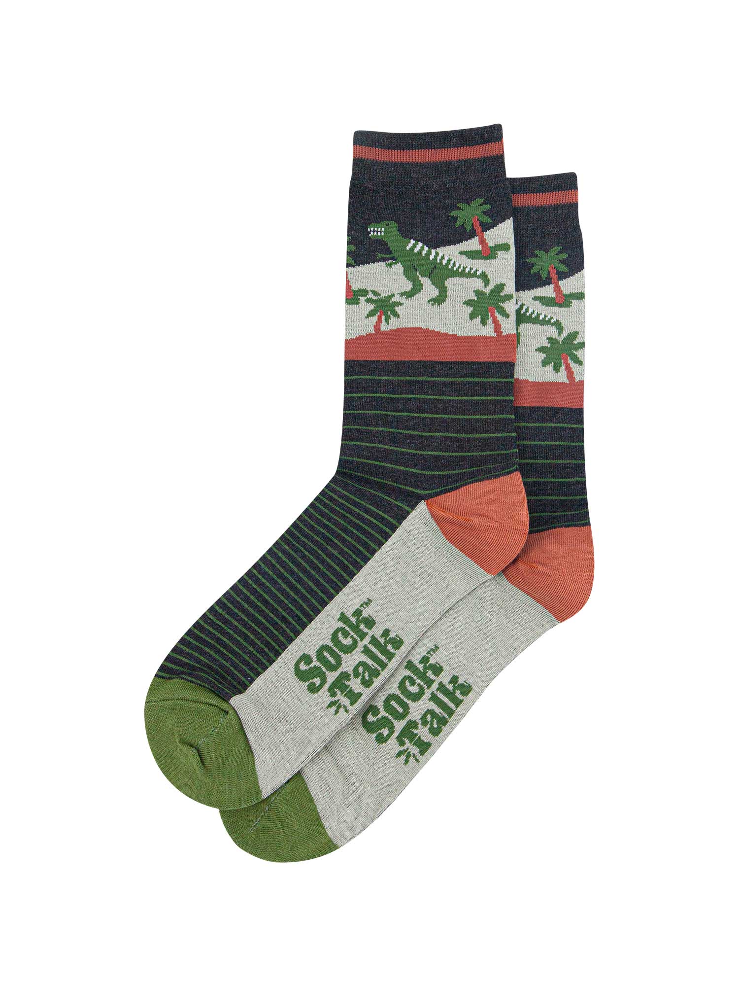 mens-bamboo-socks-black-green-t-rex-forest-laying-flat