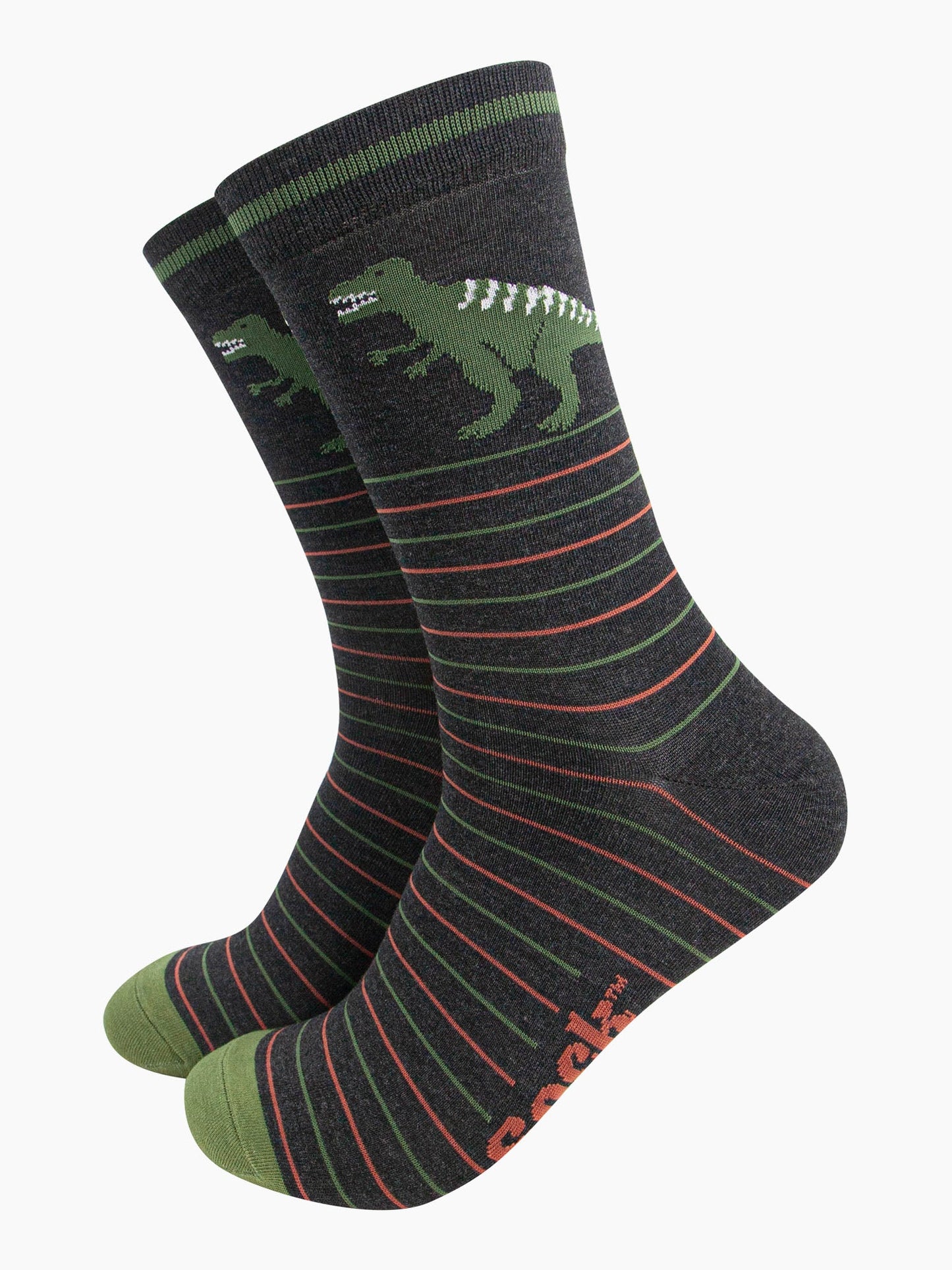 mens-bamboo-socks-black-t-rex-stripe-pattern-pinstripes-large-green-trex-on-ankle