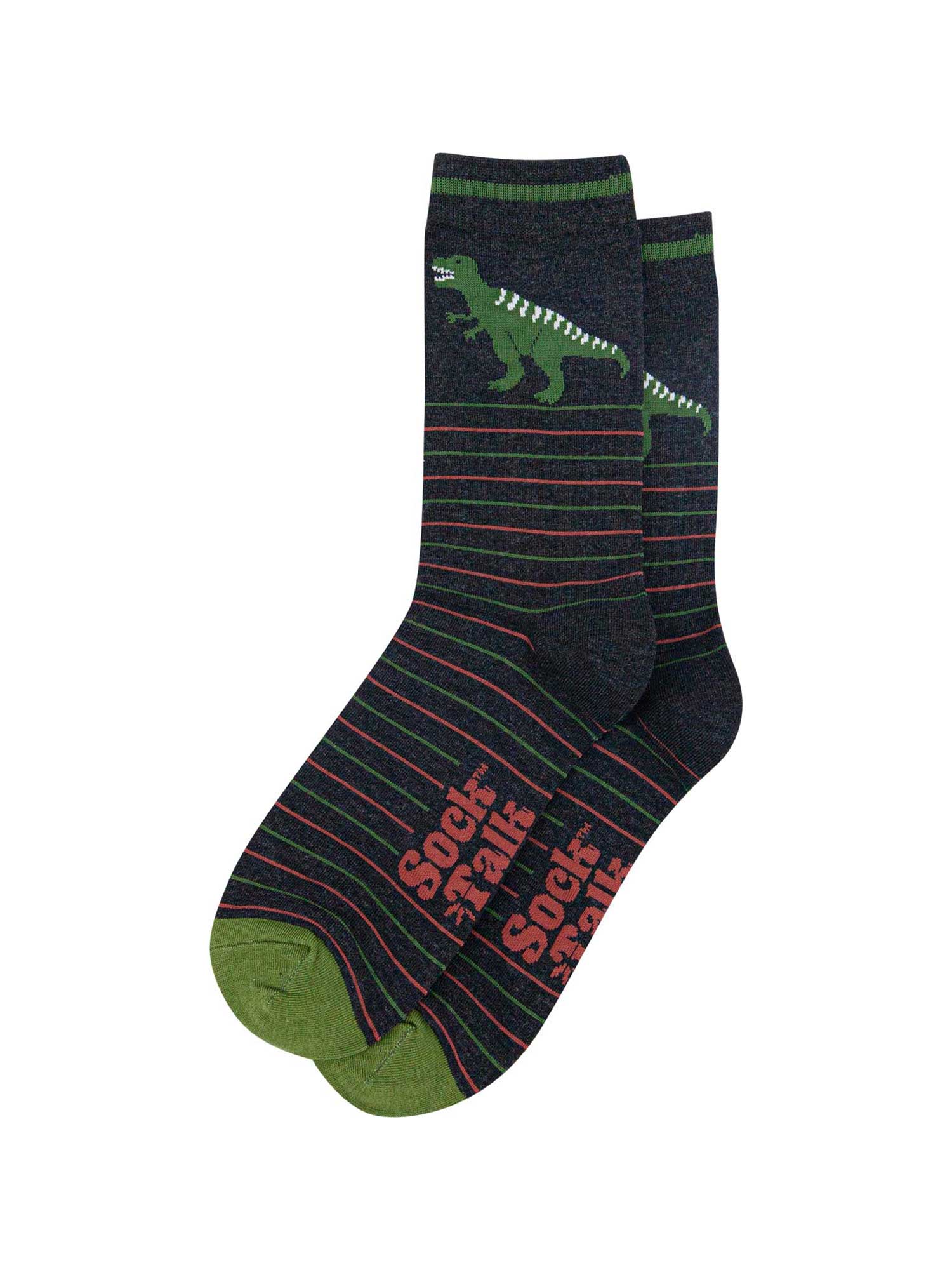 mens-bamboo-socks-black-t-rex-stripe-laying-flat-stripes-dinosaurs