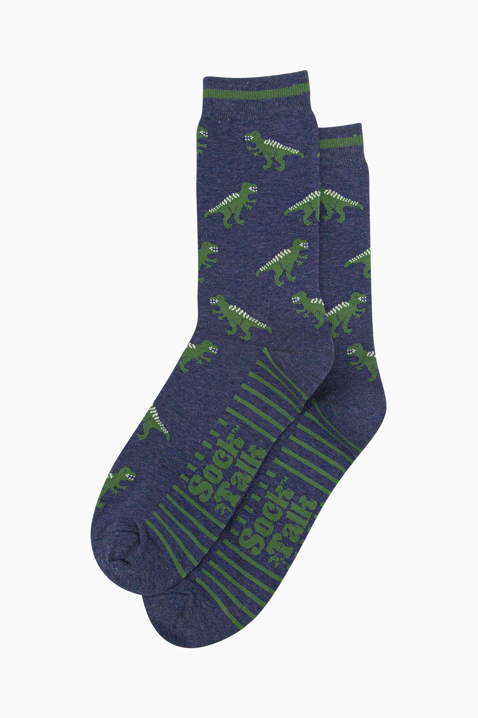 mens-bamboo-socks-navy-t-rex-laying-flat-dinosaur-print