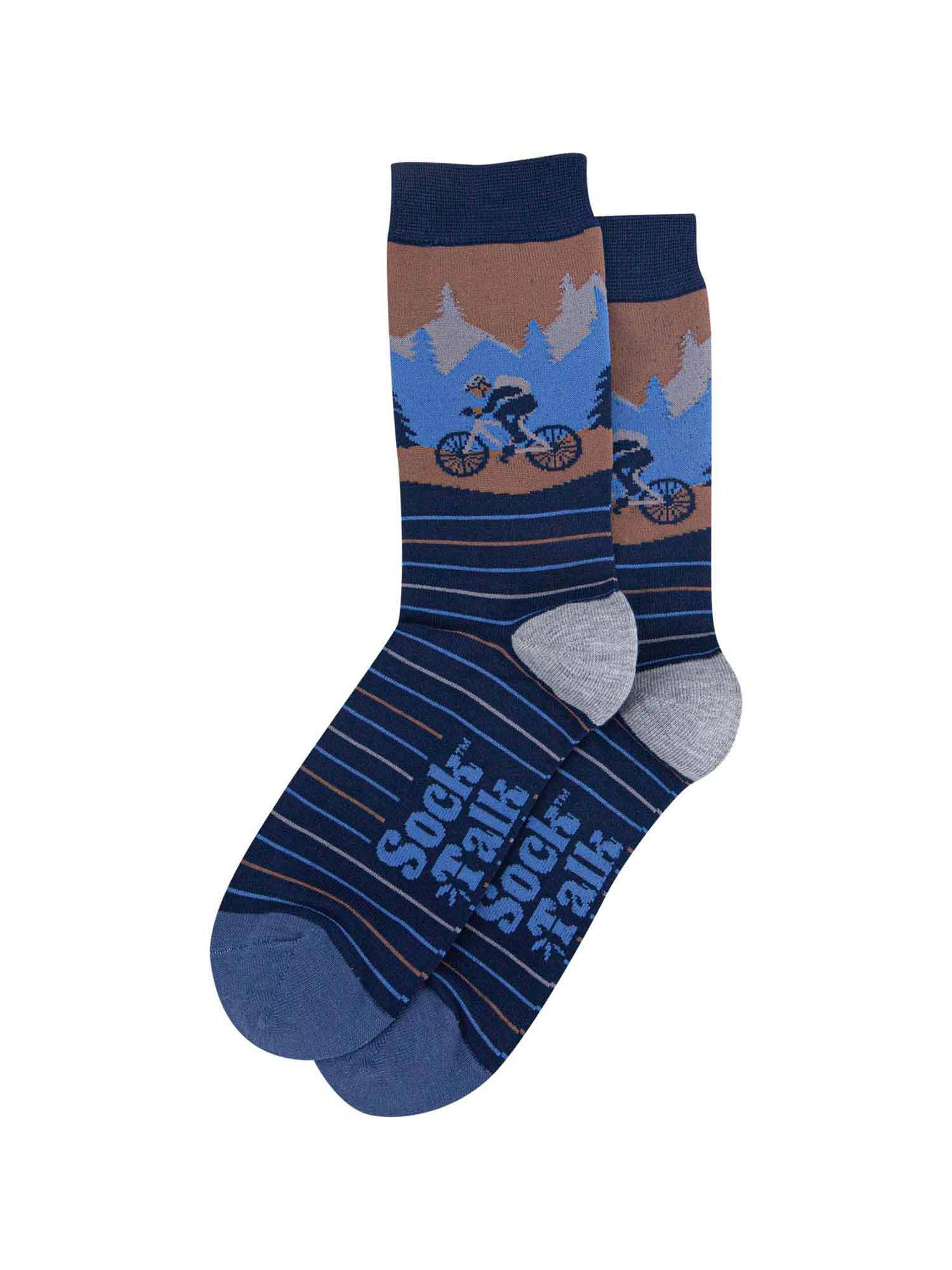 mens-bamboo-socks-navy-blue-denim-blue-mountain-bike-scene-laying-flat
