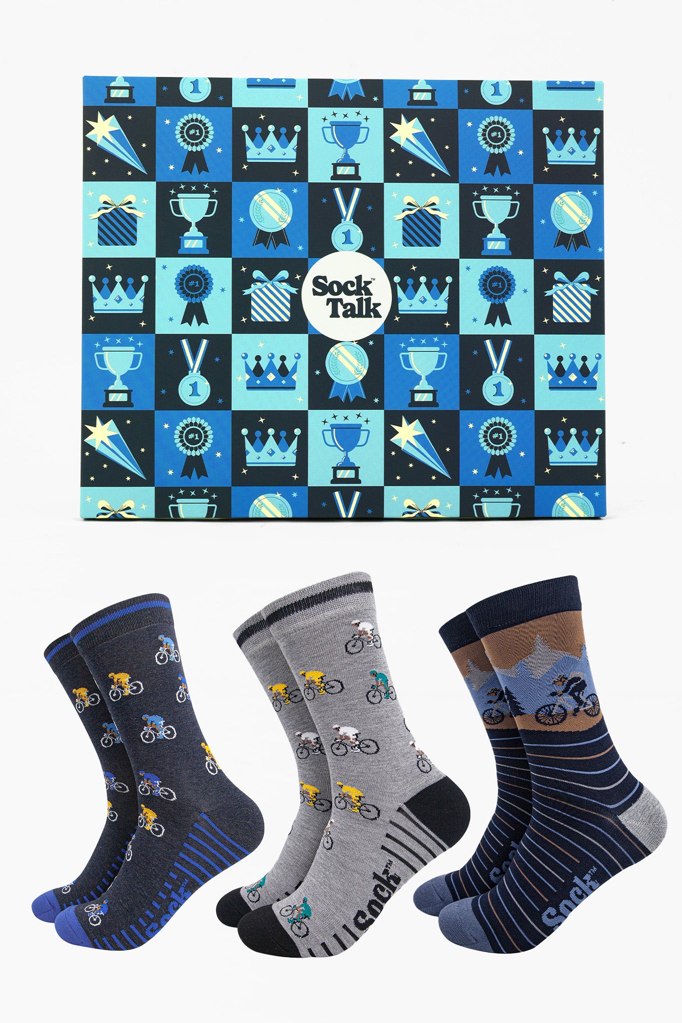 Men's Bamboo Crew Socks Trio Gift Set - Navy Blue/Grey, Cycling