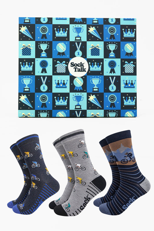 Men's Bamboo Crew Socks Trio Gift Set - Navy Blue/Grey, Cycling