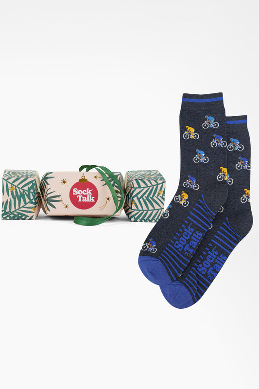 Men's Bamboo Crew Socks Christmas Cracker Gift Box - Navy, Cyclists