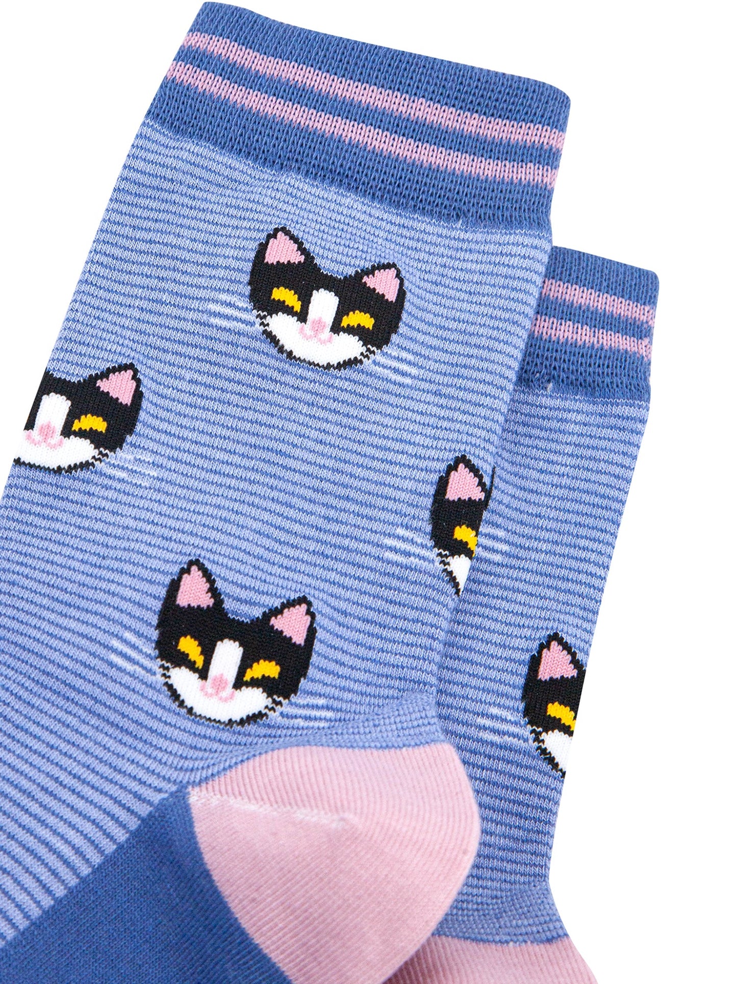 Cats-Striped-Bamboo-Socks-in-Blue-Closeup