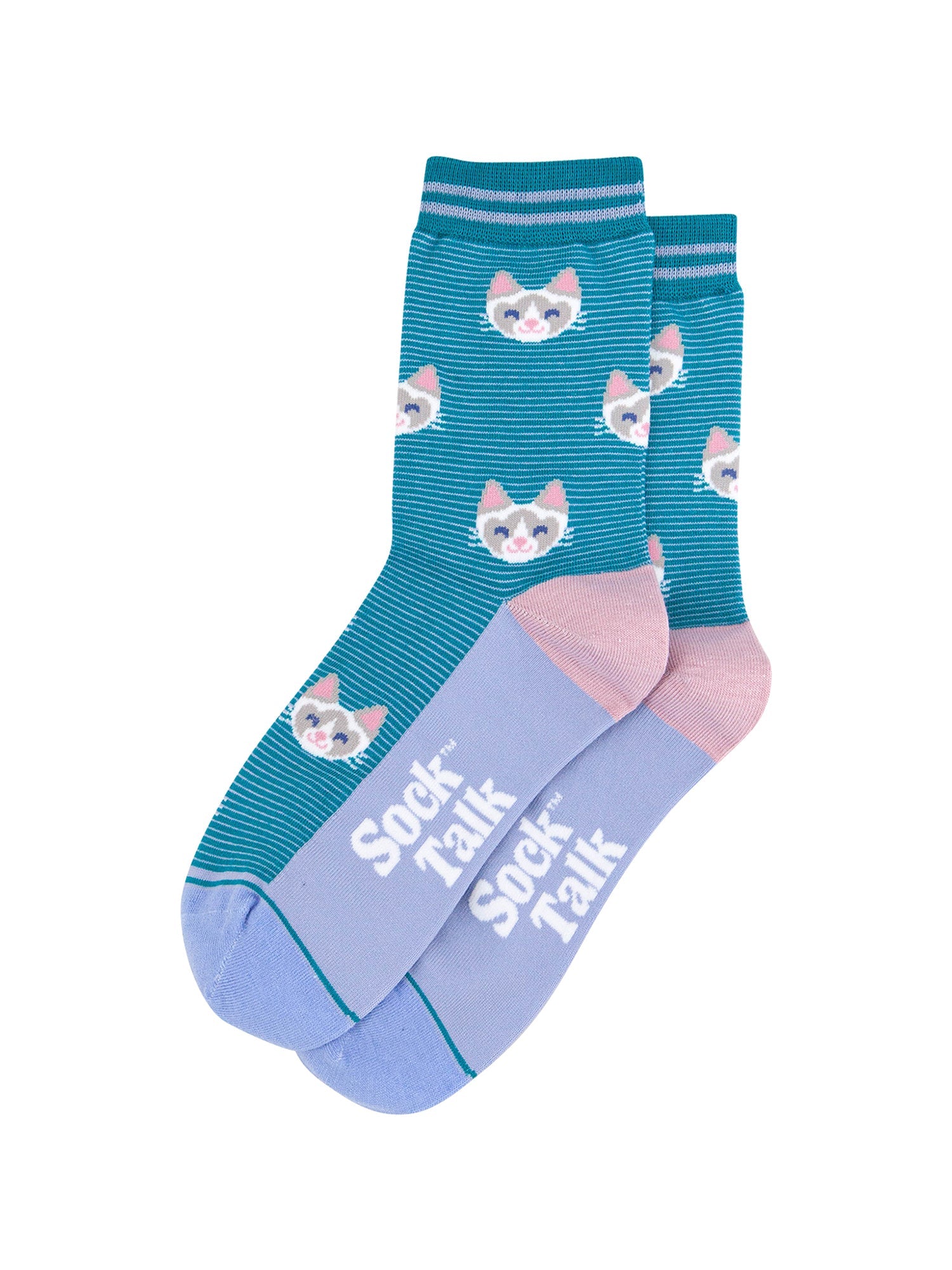 Cats-Striped-Bamboo-Socks-in-Teal-Flatlay